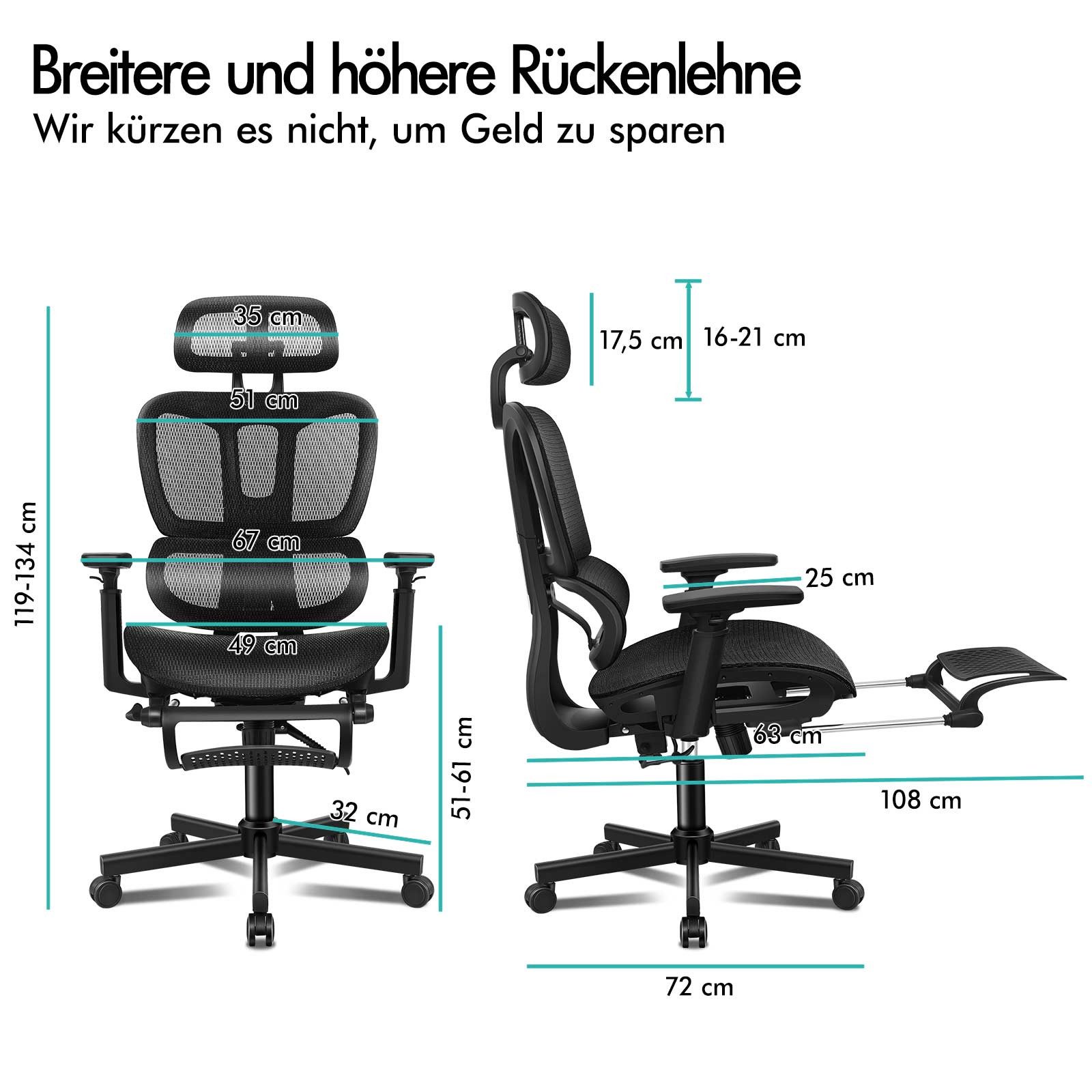 ALFORDSON Drehstuhl Ergonomischer Netz-Bürostuhl mit 3D-Armlehne, günstig online kaufen
