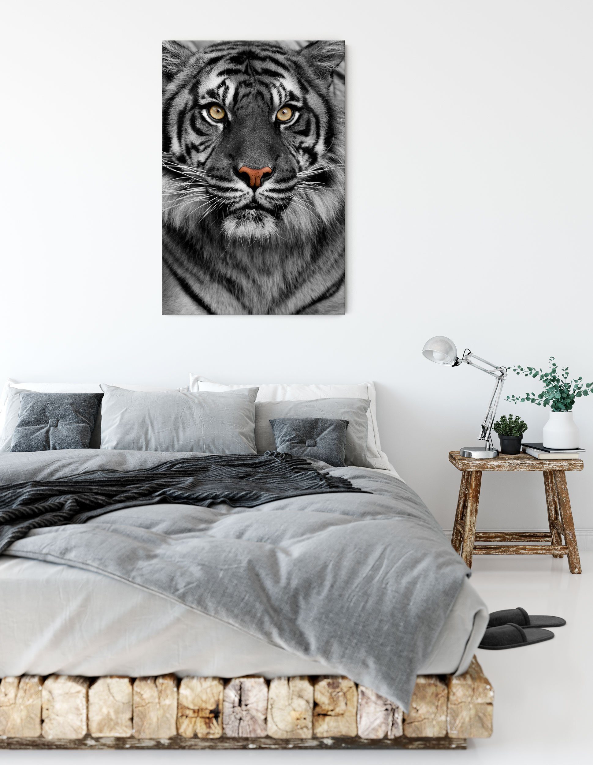 Pixxprint Leinwandbild Aufmerksamer Tiger, bespannt, Tiger Zackenaufhänger (1 inkl. Aufmerksamer fertig St), Leinwandbild