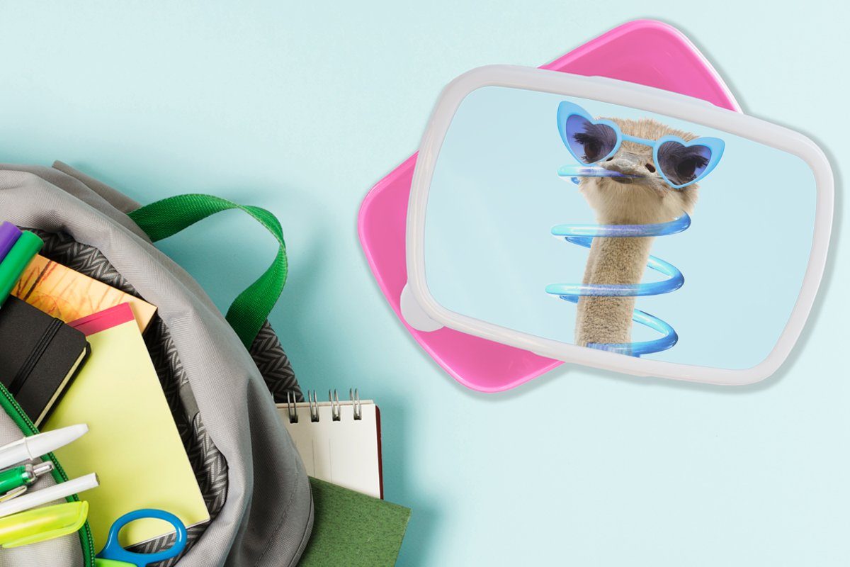 Erwachsene, Kunststoff Snackbox, Blau Sonnenbrille Lunchbox Kunststoff, Brotdose Tiere, für rosa - Brotbox Kinder, - (2-tlg), MuchoWow - Mädchen, Strauß