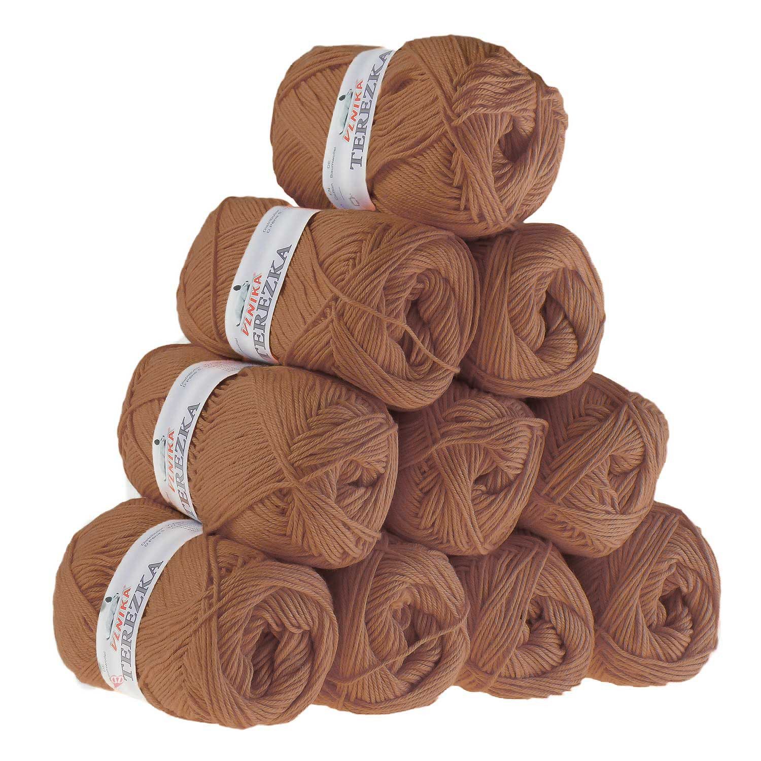 VLNIKA 10 x 50g Strickgarn TEREZKA 100% Baumwolle Baumwollgarn Häkelgarn Häkelwolle, 155 m (Sparpaket 10 x 50g), hellbraun