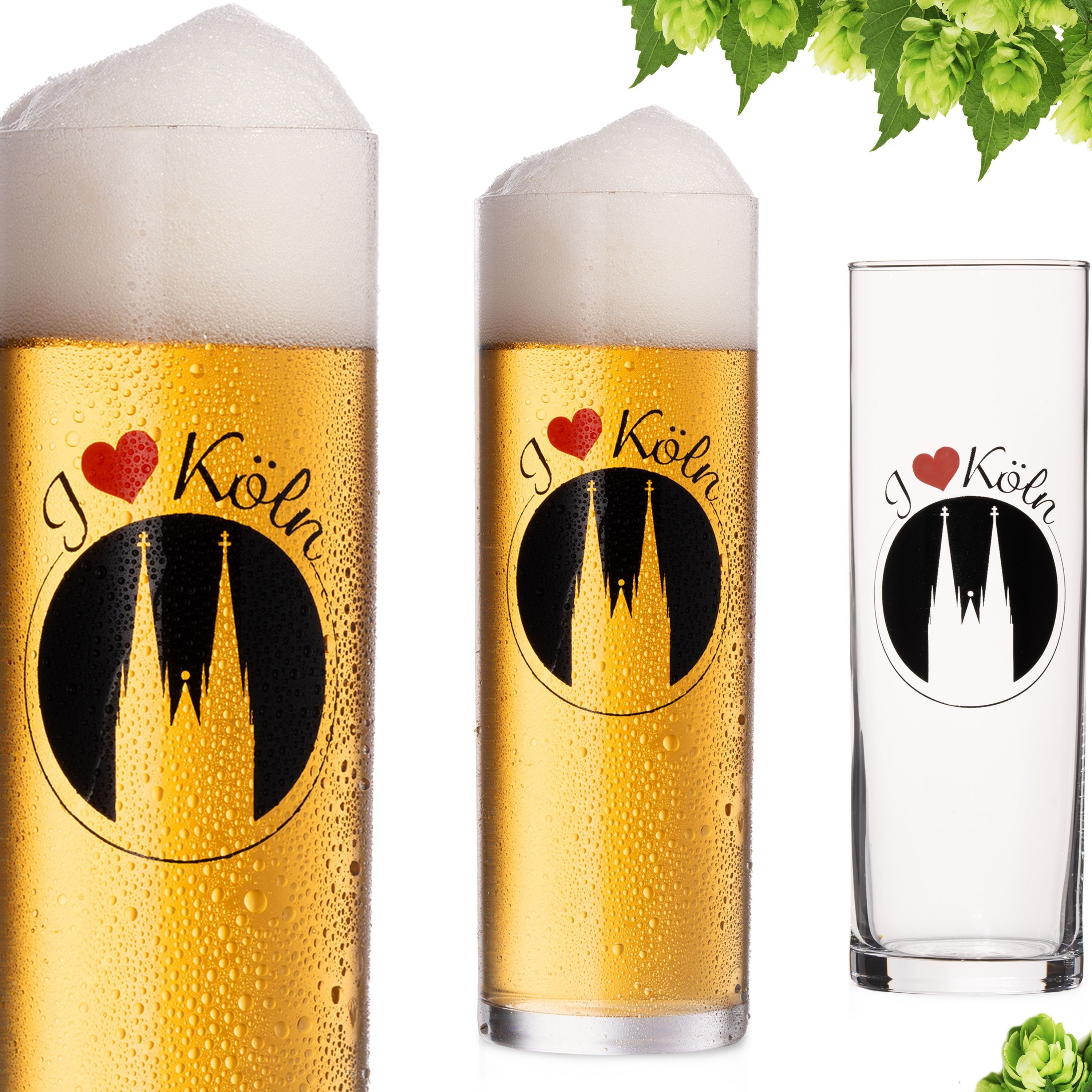 IMPERIAL glass Bierglas Kölschgläser mit Kölner Dom Liebe Motiv 200ml (max. 240ml), Glas, Set 3-Teilig Kölschstangen aus Glas Biergläser Kölngläser
