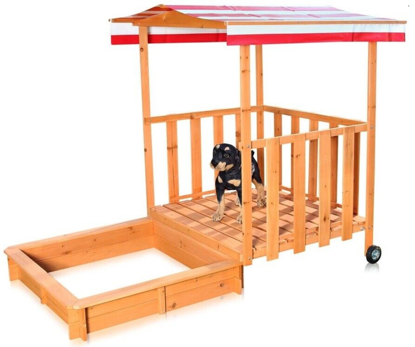 Feel2Home Sandkasten Sandkasten Rot/grün Spielhaus Buddelkiste Dachabdeckung Sonnenschutz, Bereits imprägniert (biologisch unbedenklich)