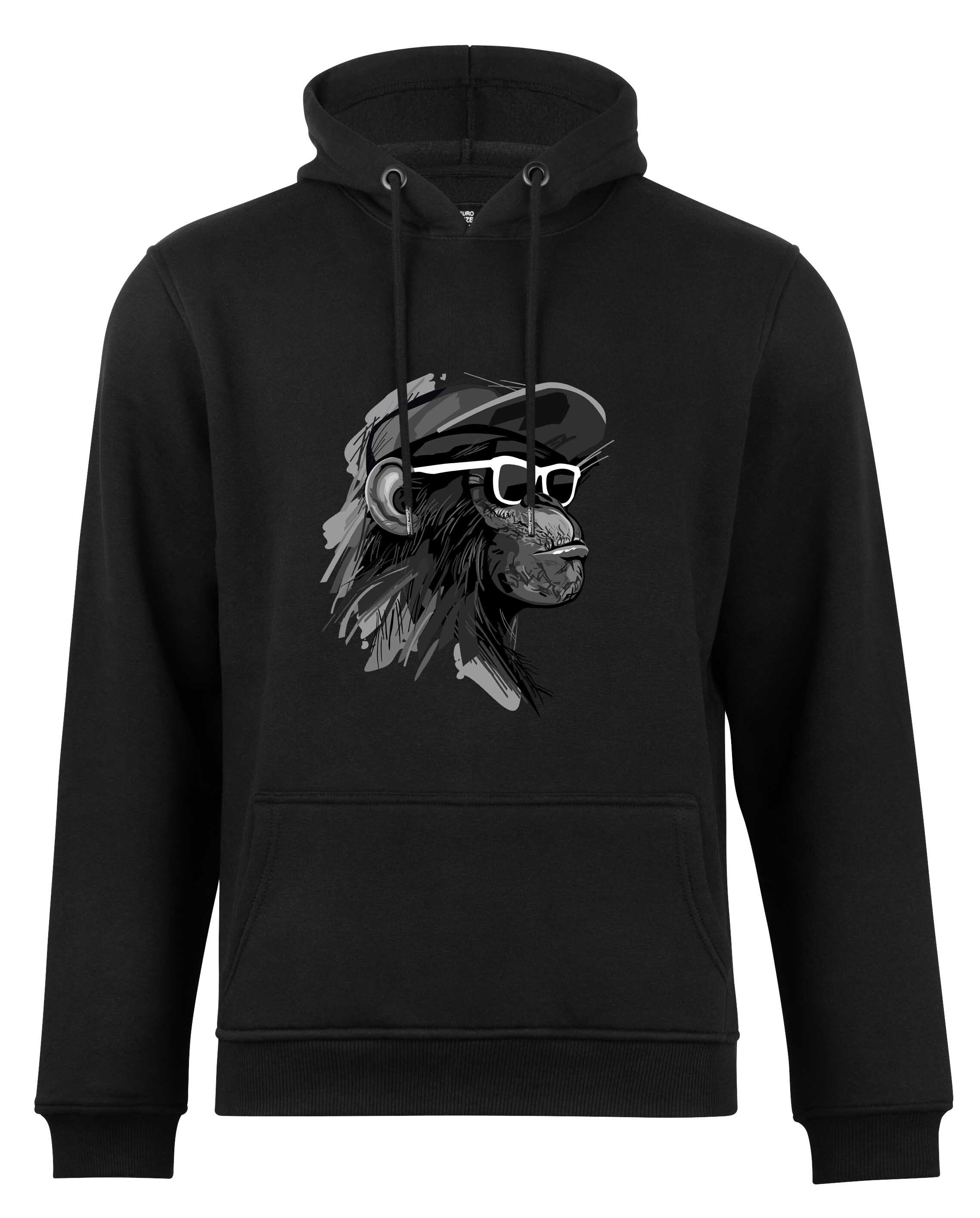 Cotton Prime® Hoodie mit Affenmotiv - Cool Monkey mit Brille mit weichem Innenfleece schwarz