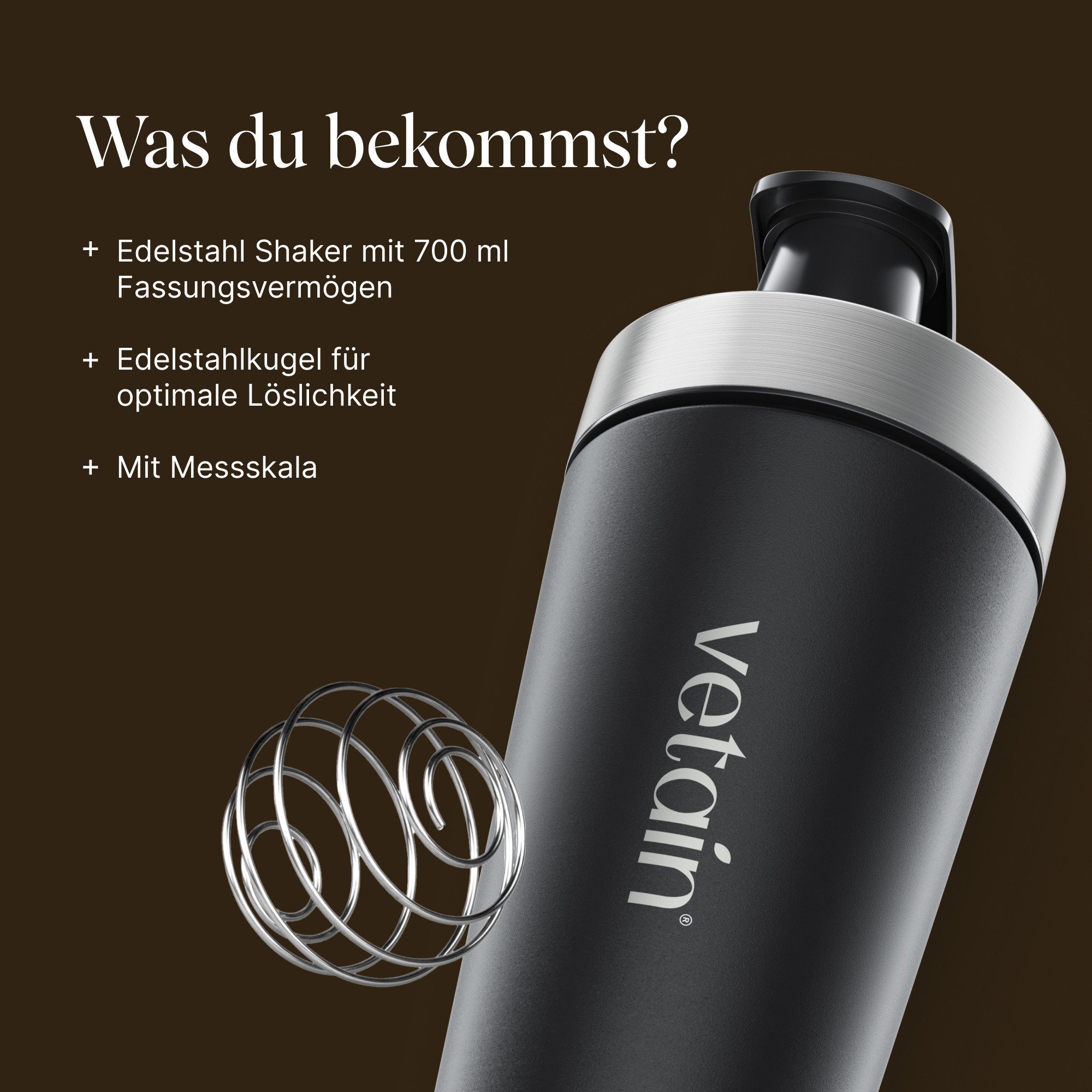 VETAIN Protein Shaker Edelstahl 700ml - 100% Auslaufsicher, Außen gravierte Messskala - Frei von BPA & DEHP - Spülmaschinenfest – Bild 5 von 5