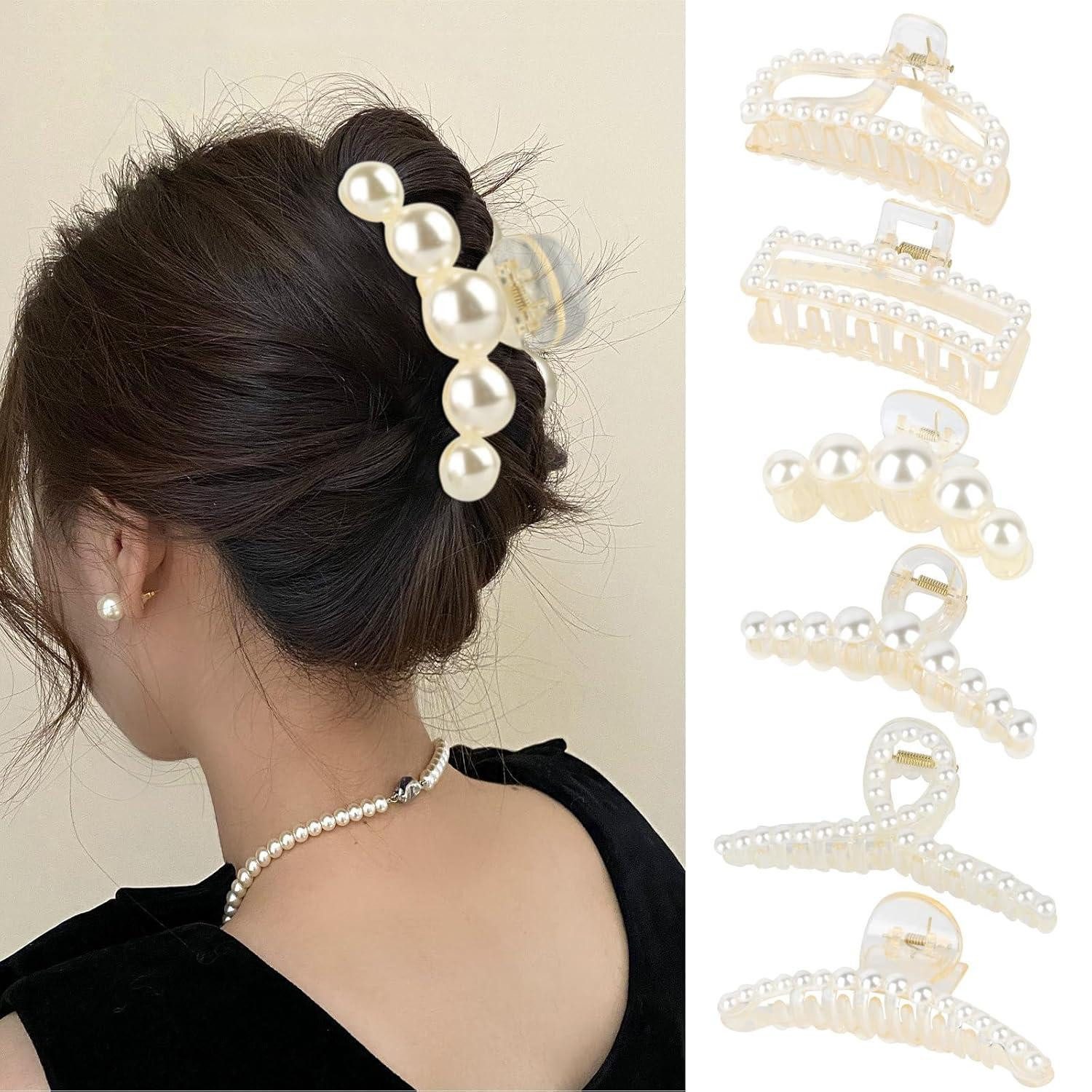 LuxusKollektion Haarklammer 6er Set Perlen Haarspangen Damen Haarklammern Groß Rutschfest Elegante