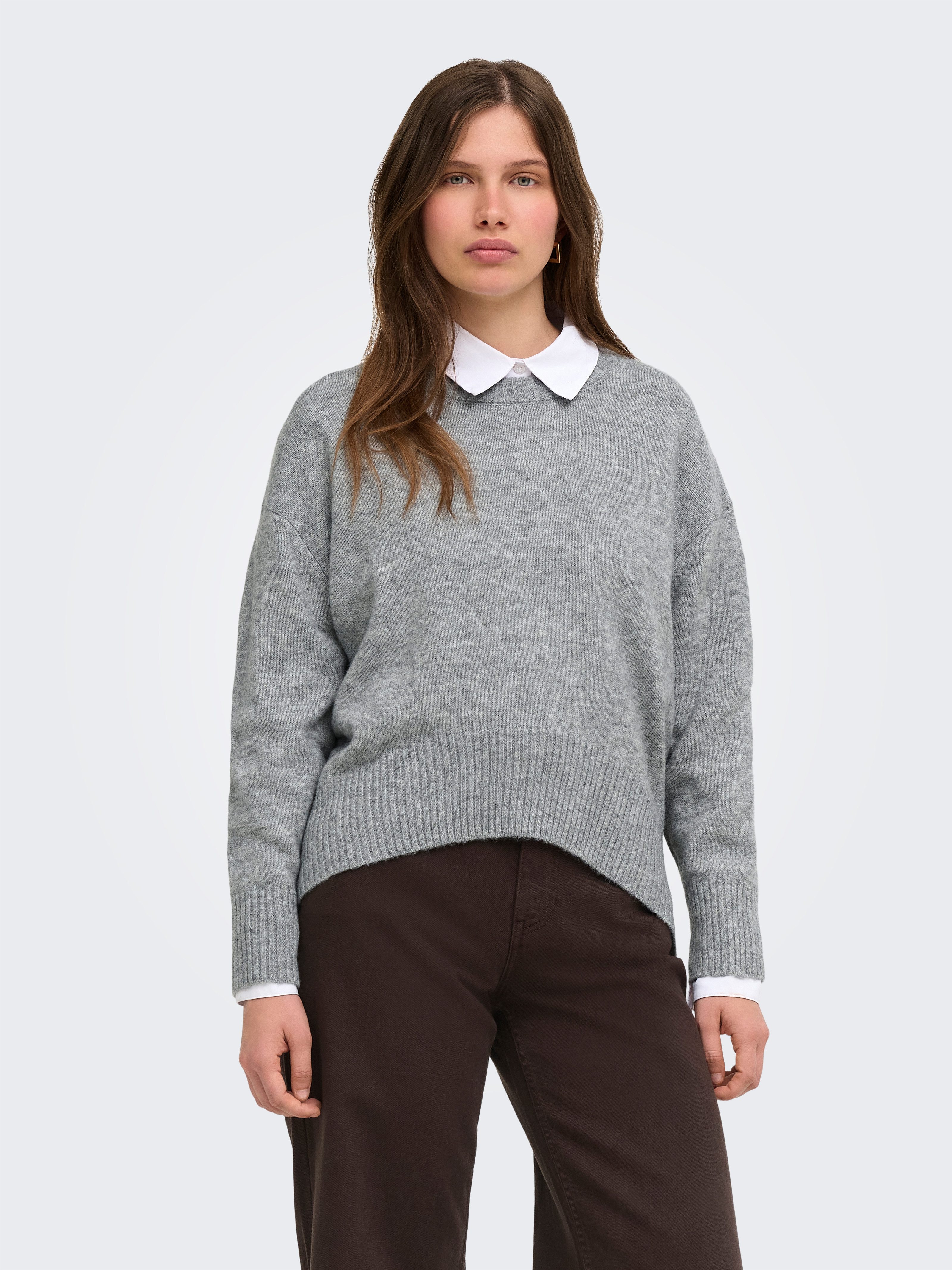 ONLY Rundhalspullover ONLALIVIA LS HIGH-LOW O-NECK NOOS KNT Materialmix, regular fit
