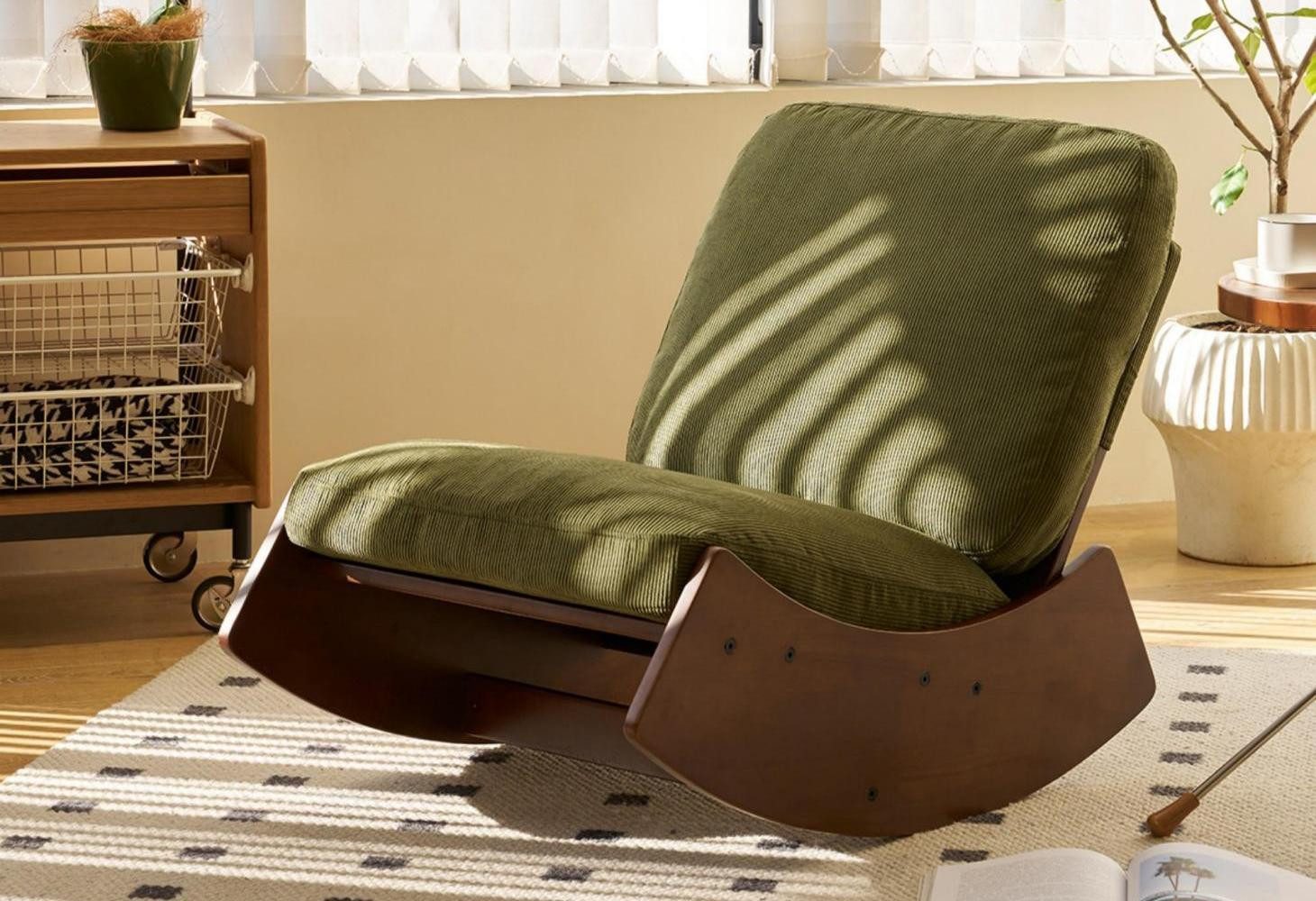 LVHOM Schaukelstuhl Relaxsessel ohne Armlehnen, gepolstertem Kissen, Massivholzrahmen (Chenille/Cord, ergonomische Rückenlehne, robust und langlebig, bis zu 150kg, pflegeleicht, einfach zu montieren), für Wohnzimmer,Arbeitszimmer,Schlafzimmer,Freizeitbereiche und Balkone