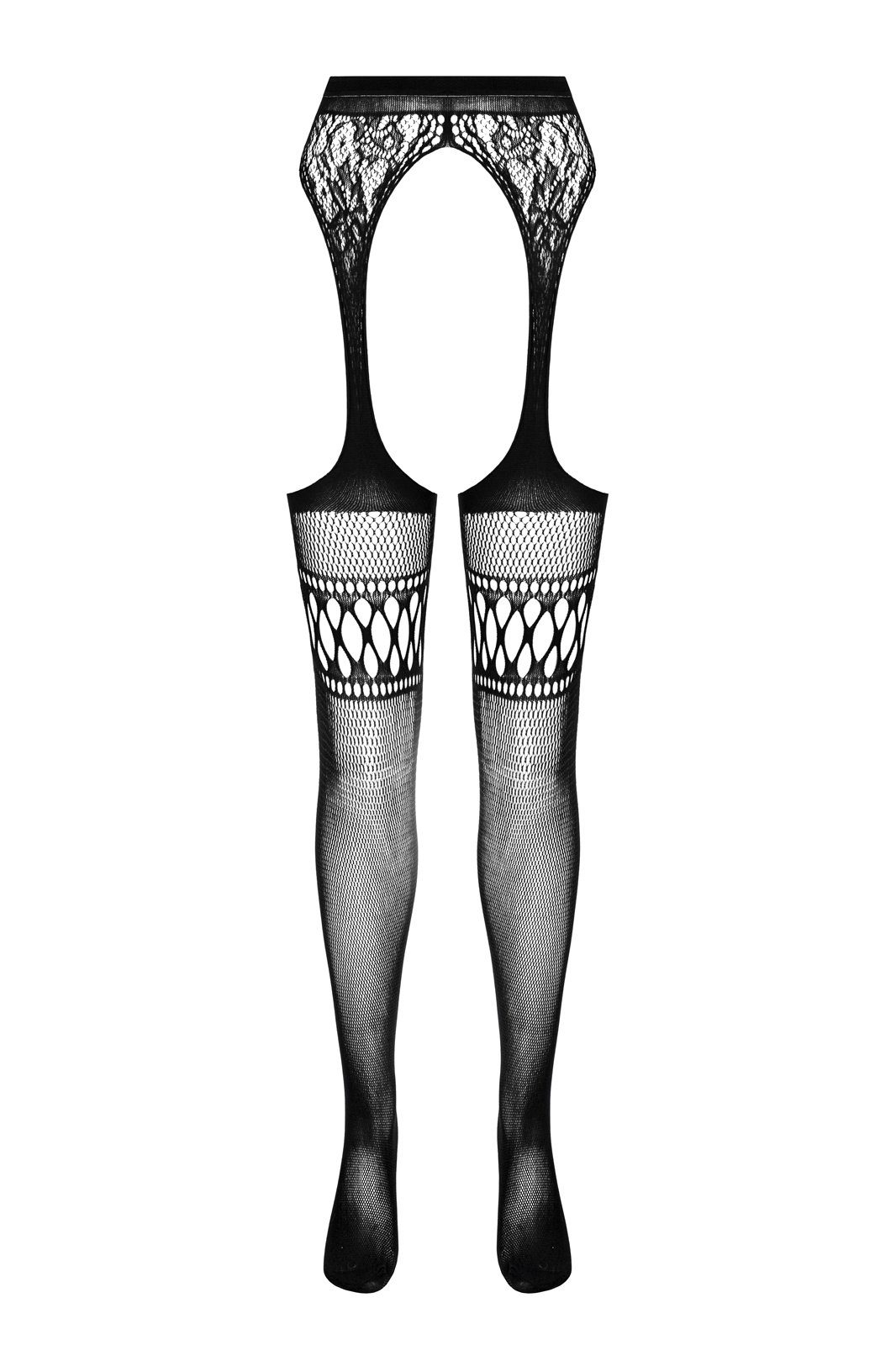 Passion Strapsstrümpfe Strapsstrümpfe in schwarz Strumpfhose ouvert aus (1-Paar)