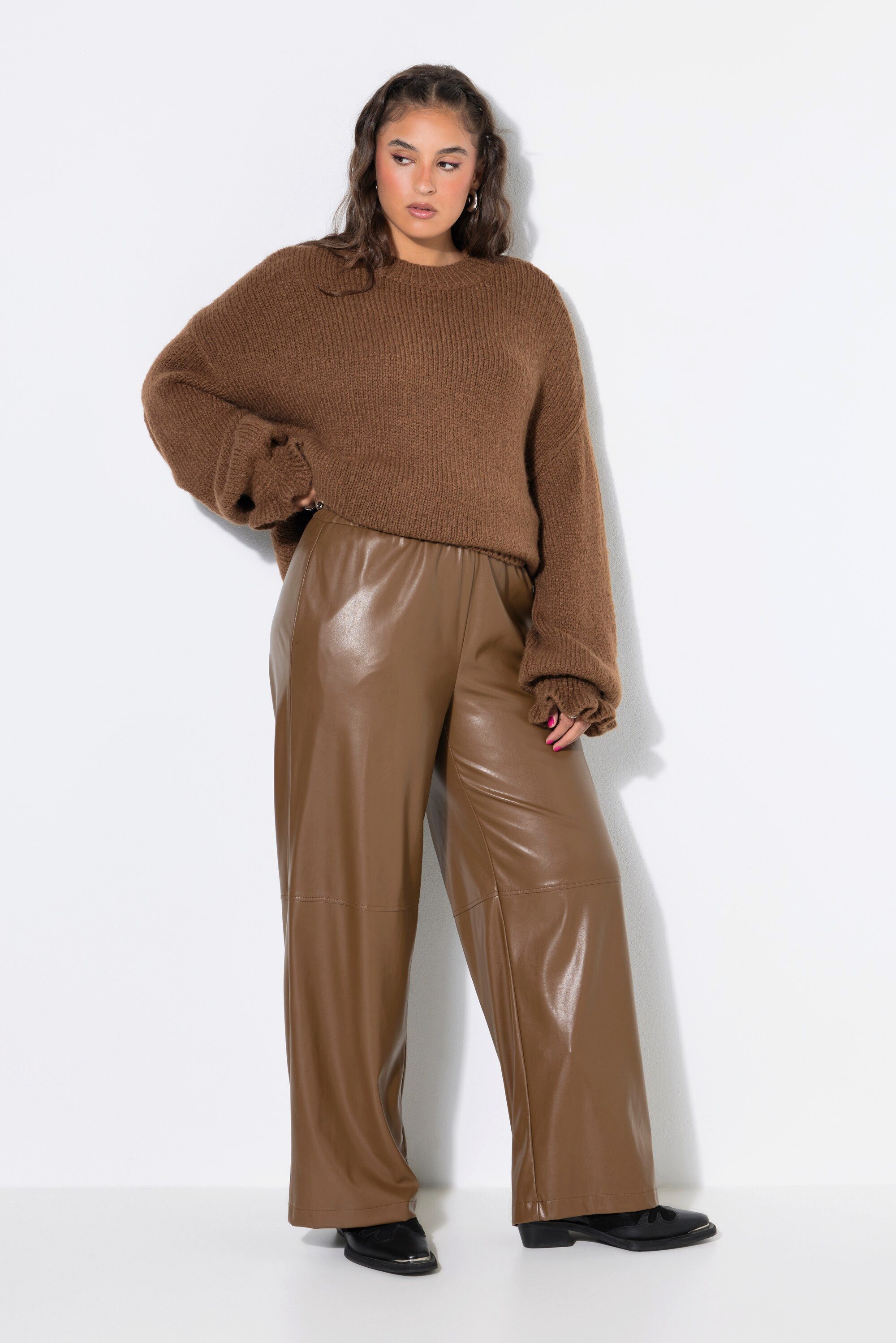 Studio Untold Schlupfhose Fake-Lederhose Wide Legs Nappaleder-Optik – Bild 4 von 4