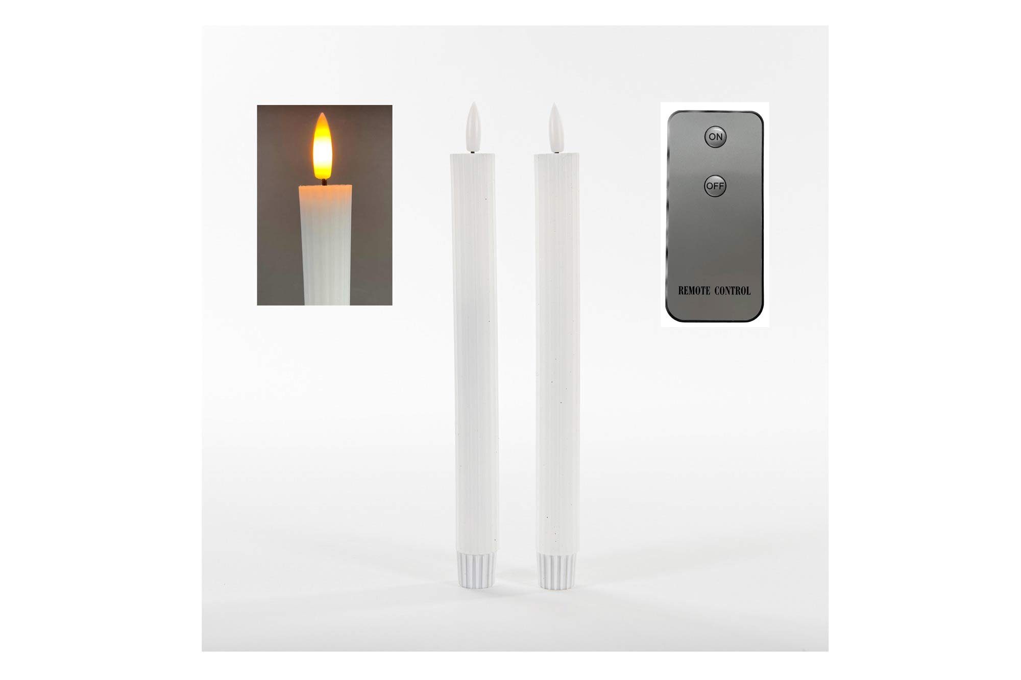 Coen Bakker Deco BV LED-Kerze Ribbel (Set, 3-tlg), Stabkerzen 2 Stück weiß Fernbedienung 23cm 3D Flamme