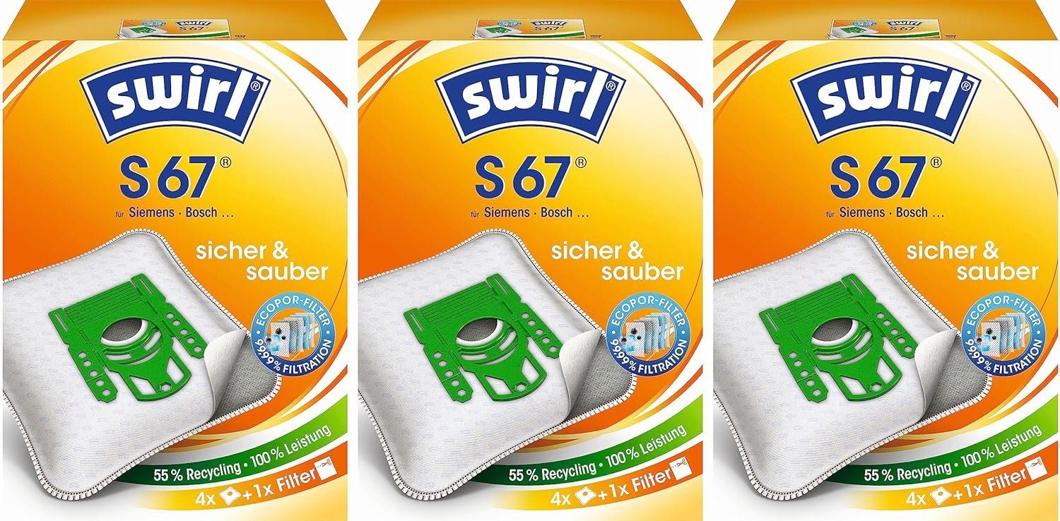 Swirl Staubsaugerbeutel Staubsaugerbeutel S67 AirSpace Siemens/Bosch Typ: G 3er Pack, 1 St.