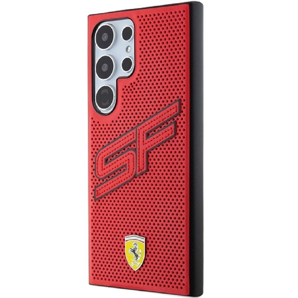 Ferrari Handyhülle Case Galaxy S24 Ultra Kunstleder rot Logo Metall 6,8 Zoll, Kantenschutz