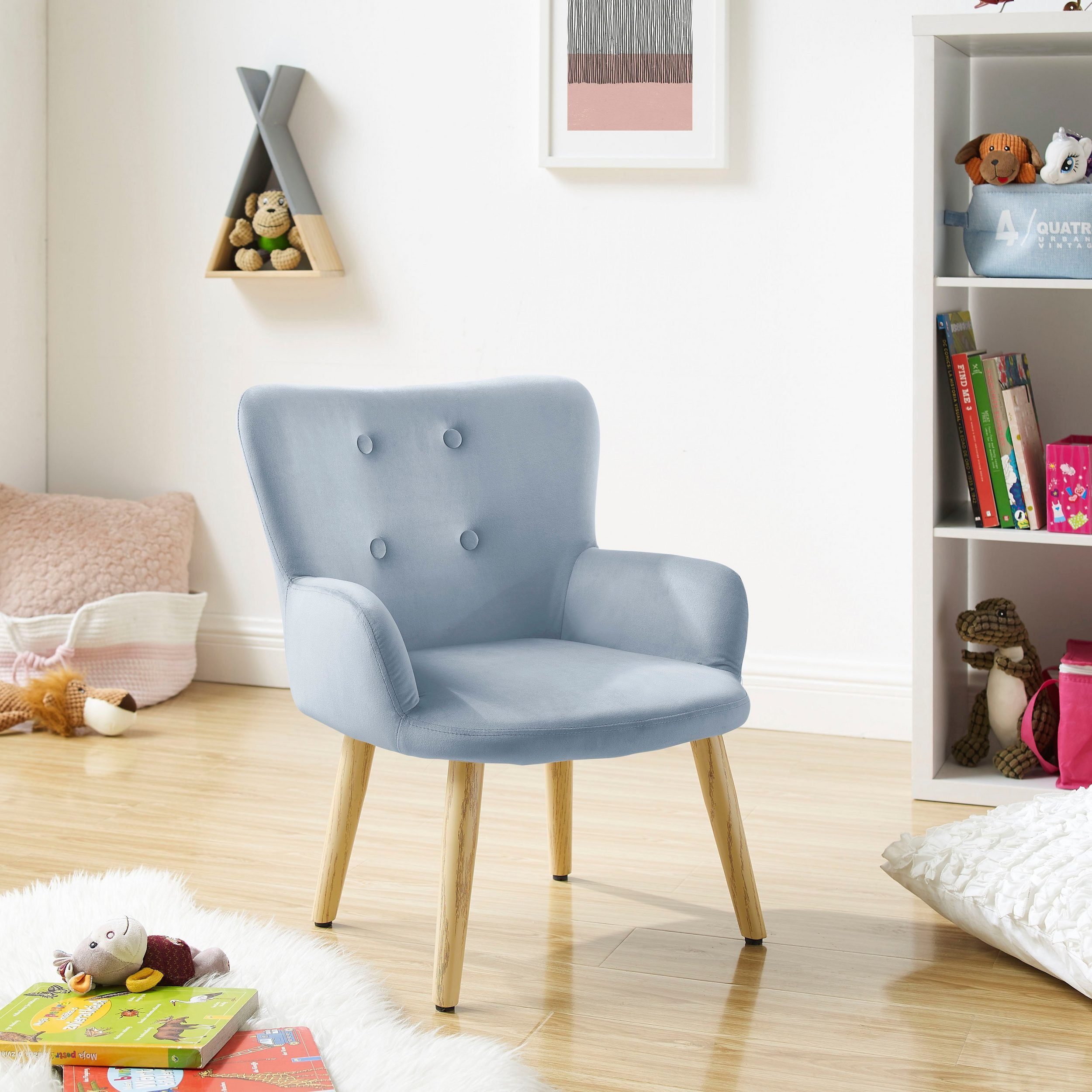 Chanel, Kindersessel im loft24 Eichen-Look Metallbeine Sessel modernen Design, im