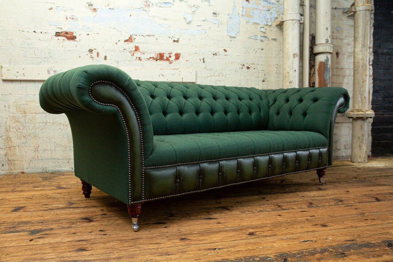 Chesterfield-Sofa Grün Sofa Rückenlehne Stoff Sitz Klassische Knöpfen. Polster JVmoebel mit Neu, Textil Die Chesterfield