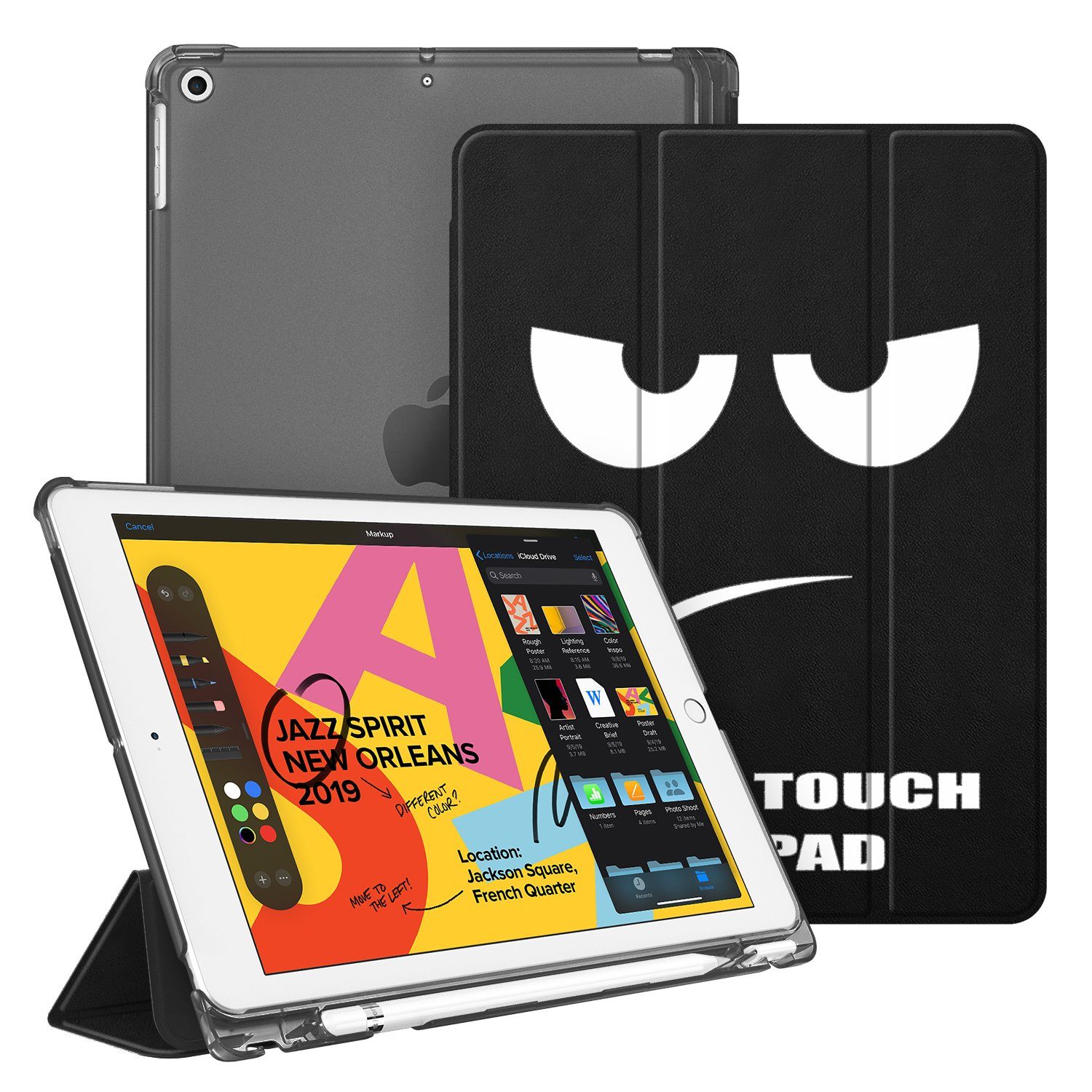Fintie Tablet-Hülle für iPad 9. Gen 2021/8. Gen 2020/7. Gen 2019 10.2 Zoll mit Stifthalter, ultradünne leichte Case mit transparenter Rückseite & Auto Schlaf/Wach