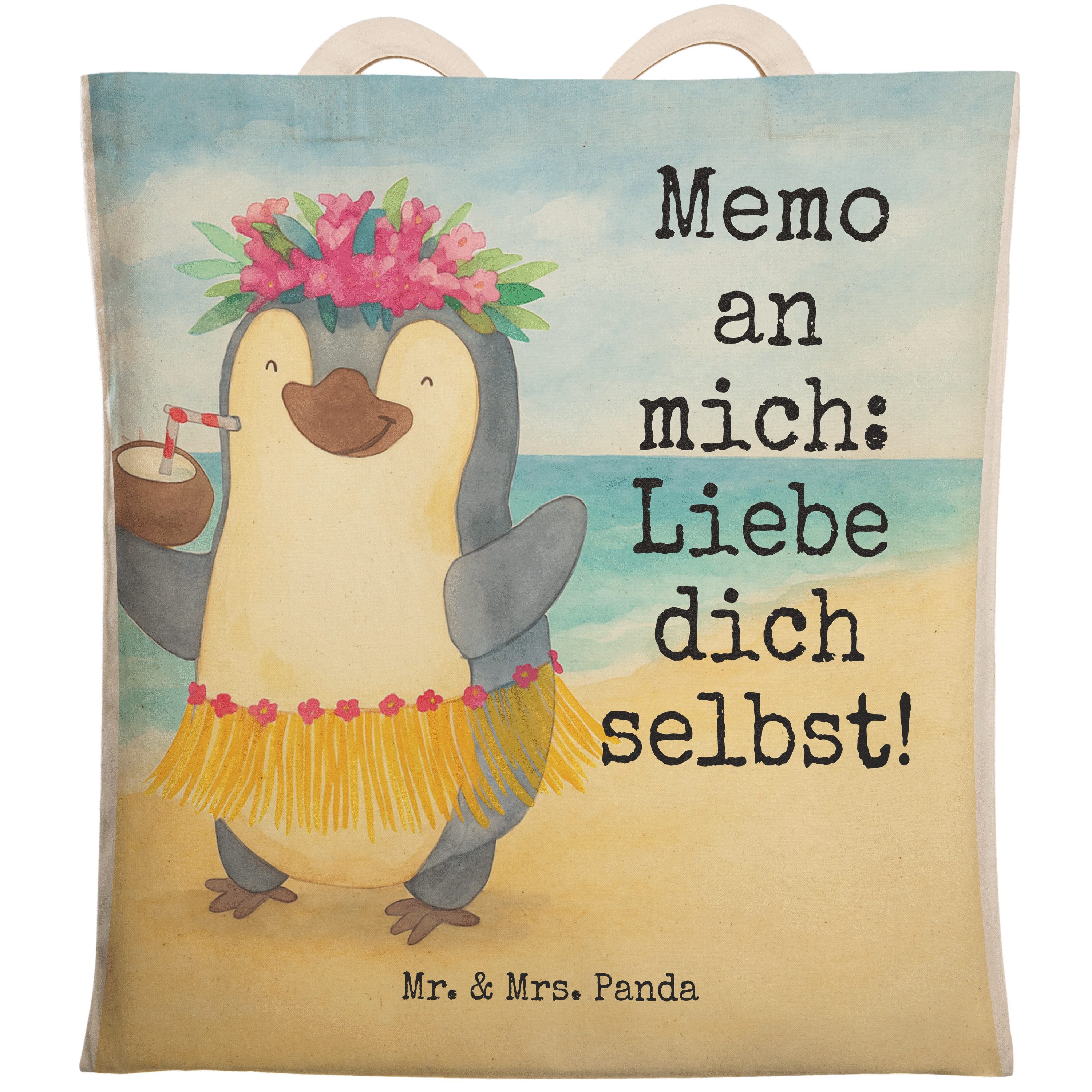 Tragetasche Pinguin Kokosnuss Design, Tote Bag, Weiß, Beutel, Stoffbeutel, Tasche