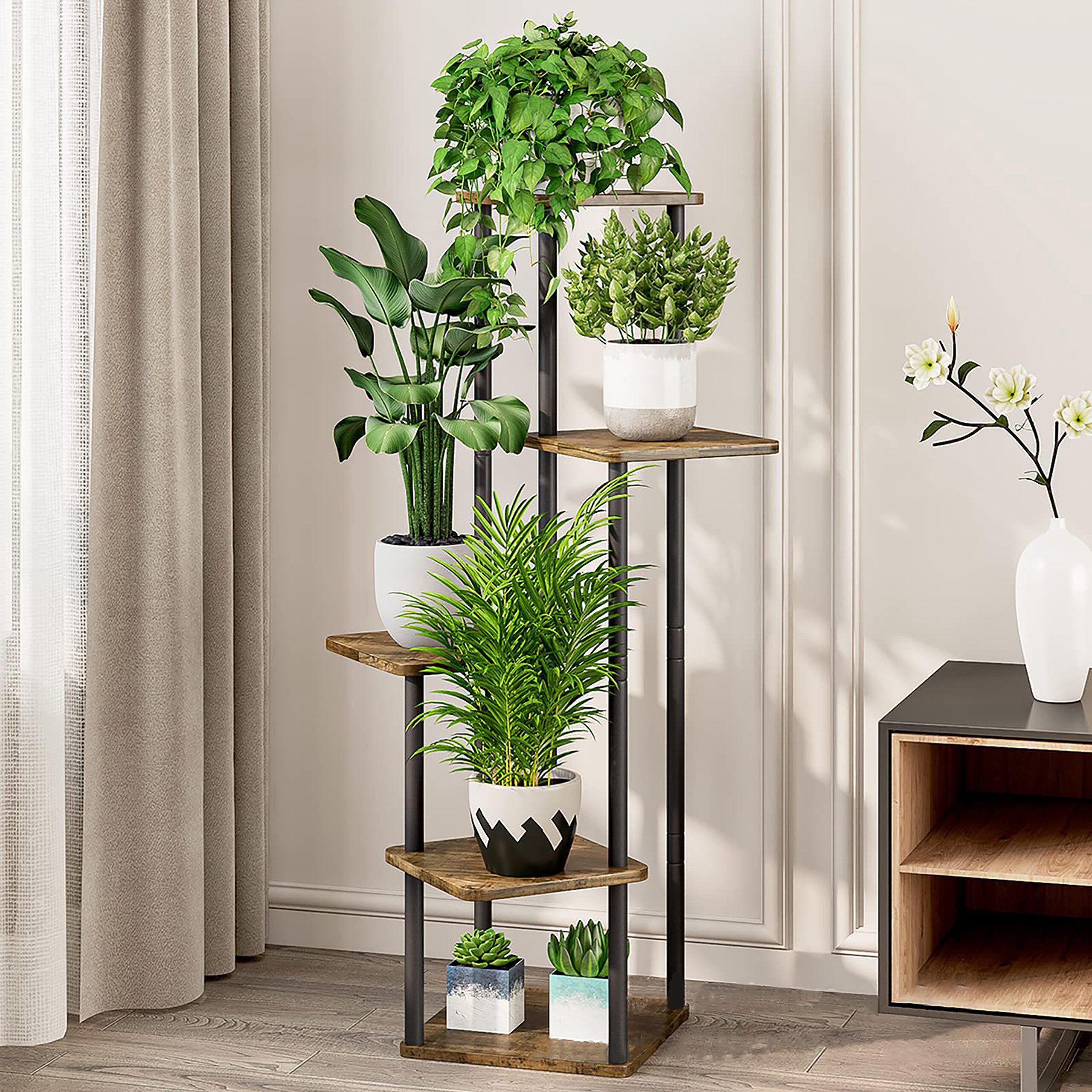 relaxdays Pflanzentreppe Pflanzenregal mit 5 eckigen günstig online kaufen