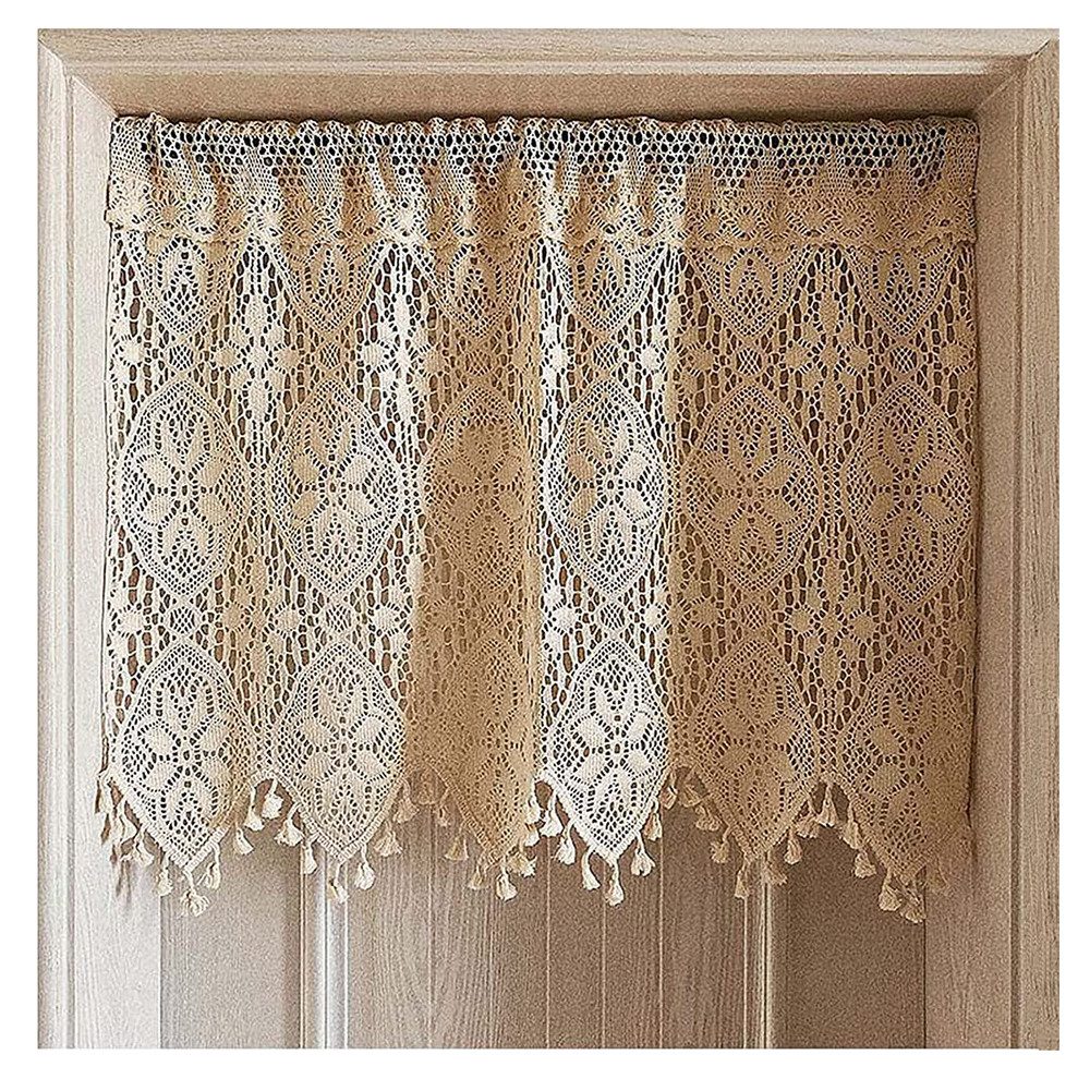 Agger Scheibengardine Vintage-Spitzenvorhänge,Gardine Kurzgardine,Stangendurchzug, transparent, Polyester, geeignet für Küche, Schlafzimmer