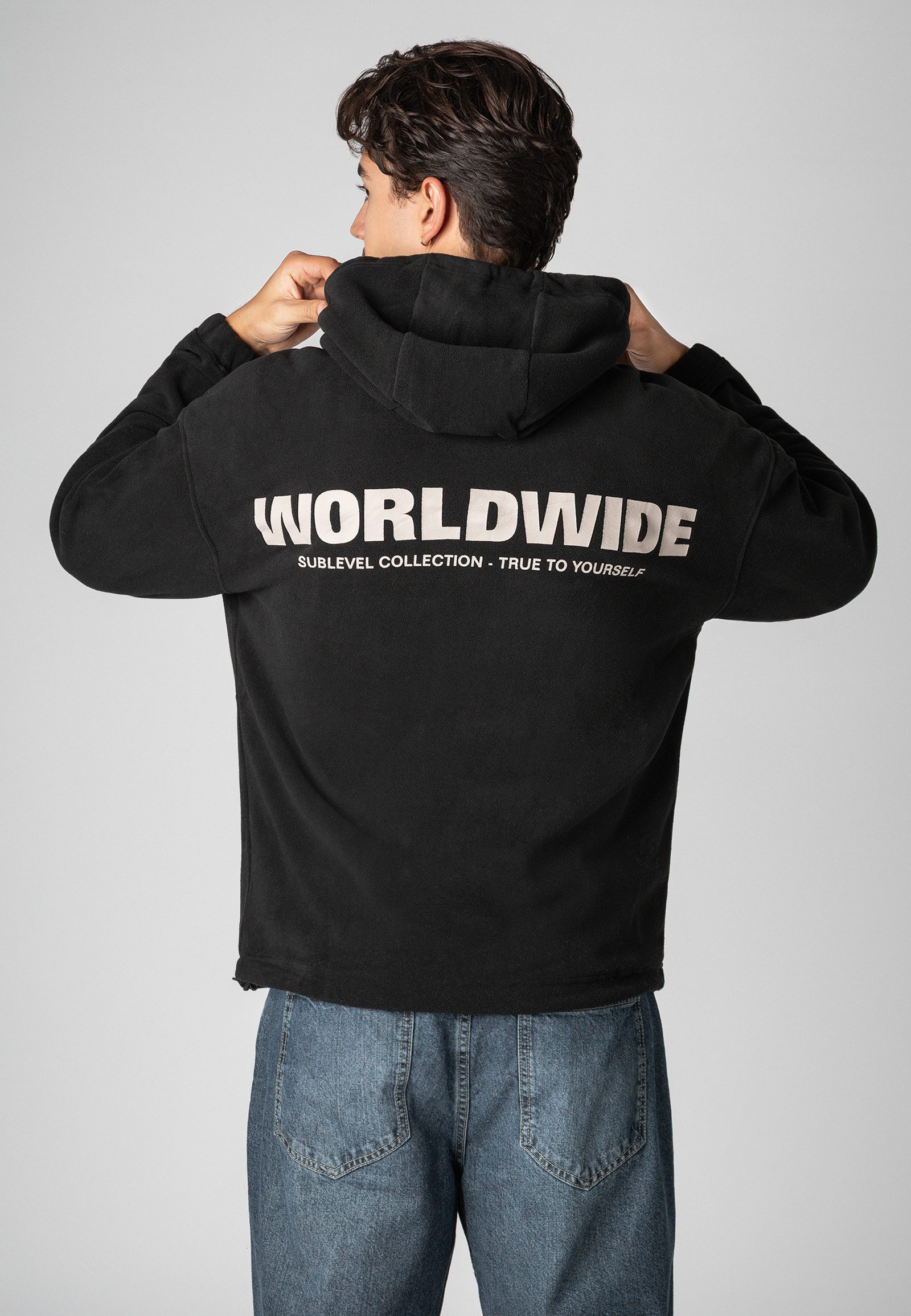 SUBLEVEL Fleecejacke Herren Kapuzenpullover Fleece Worldwide Sweater, Kapuz günstig online kaufen