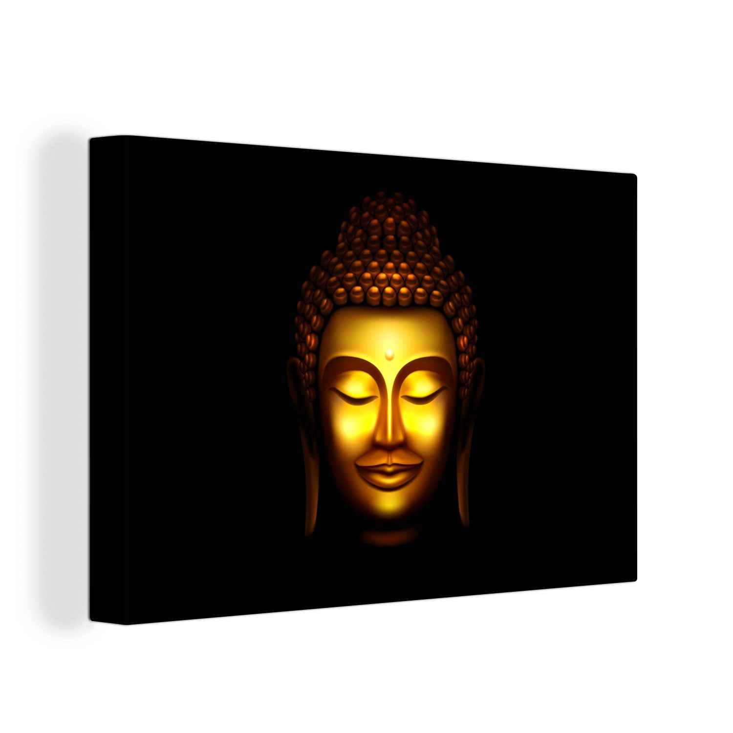 OneMillionCanvasses® Leinwandbild Buddha (1 30x20 - Schwarz, Leinwandbilder, Wandbild St), cm Gold Aufhängefertig, - Wanddeko