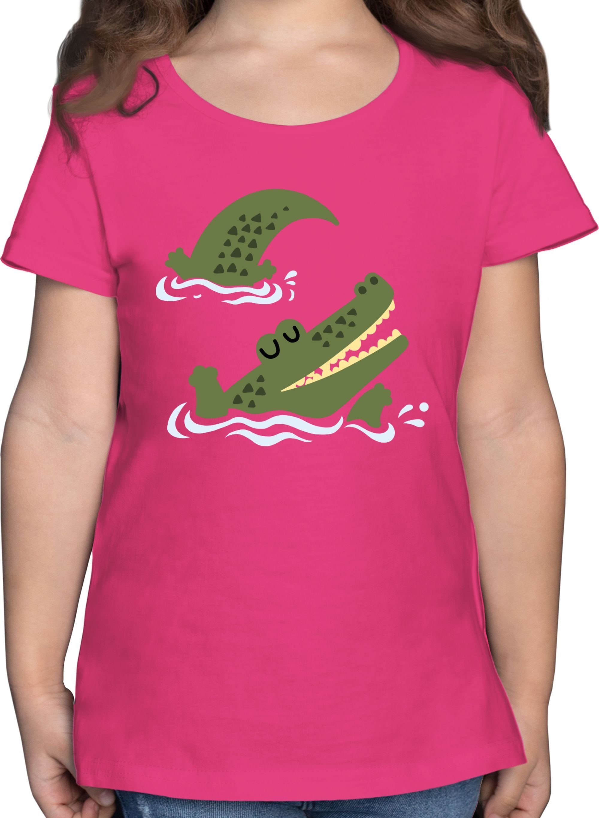Animal 2 Krokodil Glückliches Print Tiermotiv T-Shirt Fuchsia Shirtracer