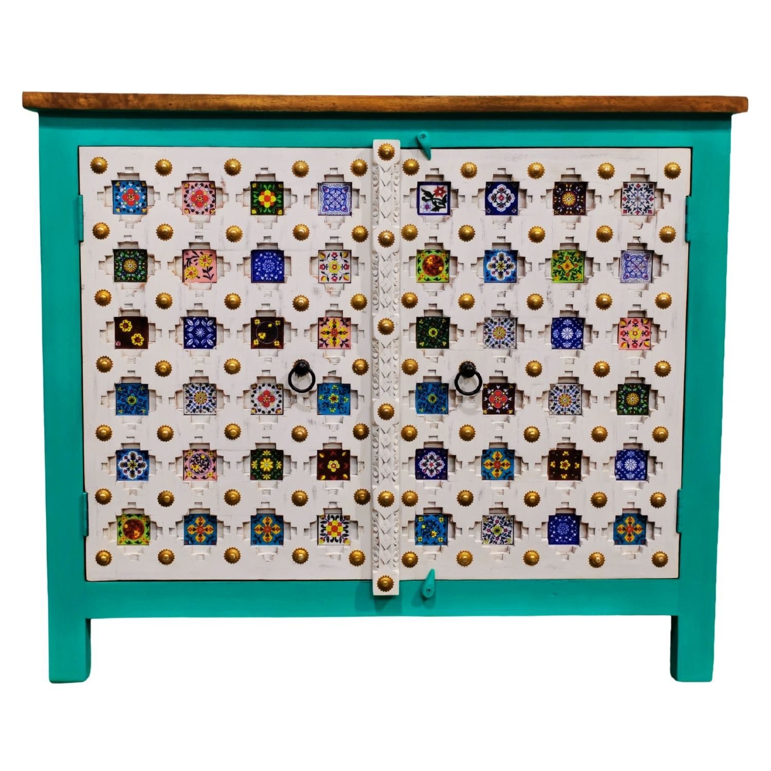 Marrakesch Orient & Mediterran Interior Kommode Kommode Nahela mit Keramikfliesen in Naturbraun im Vintage-Stil 105 cm (1 St), Handarbeit