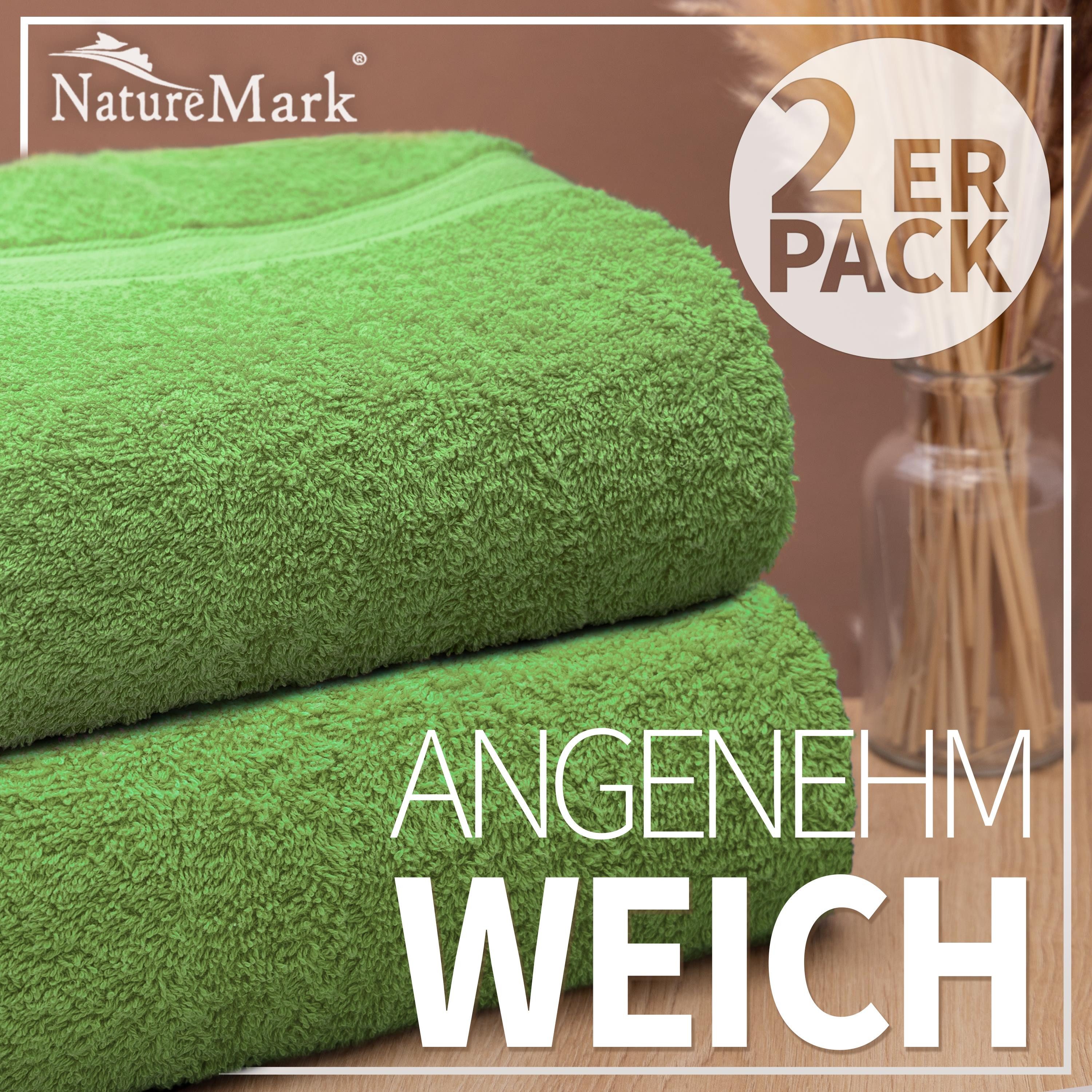 NatureMark Duschtücher 2er-Set Frottier Duschtücher 70x140cm, 100% Baumwolle (2-St), Premium Qualität, DUSCHTUCH, Dusch-Handtuch, 70x140cm, Apfel grün