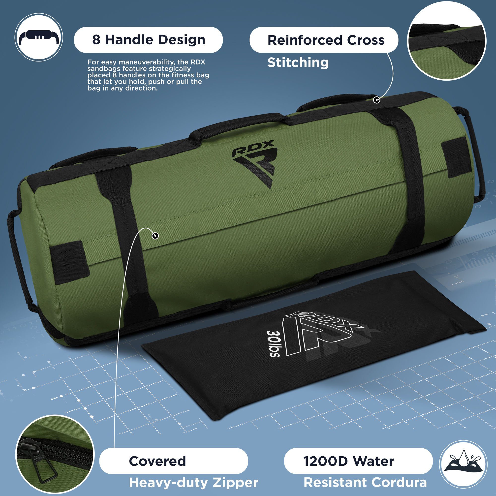 RDX Sports Gymbag RDX Sandbag Power Bag für Krafttraining mit Griffen und Reißverschluss