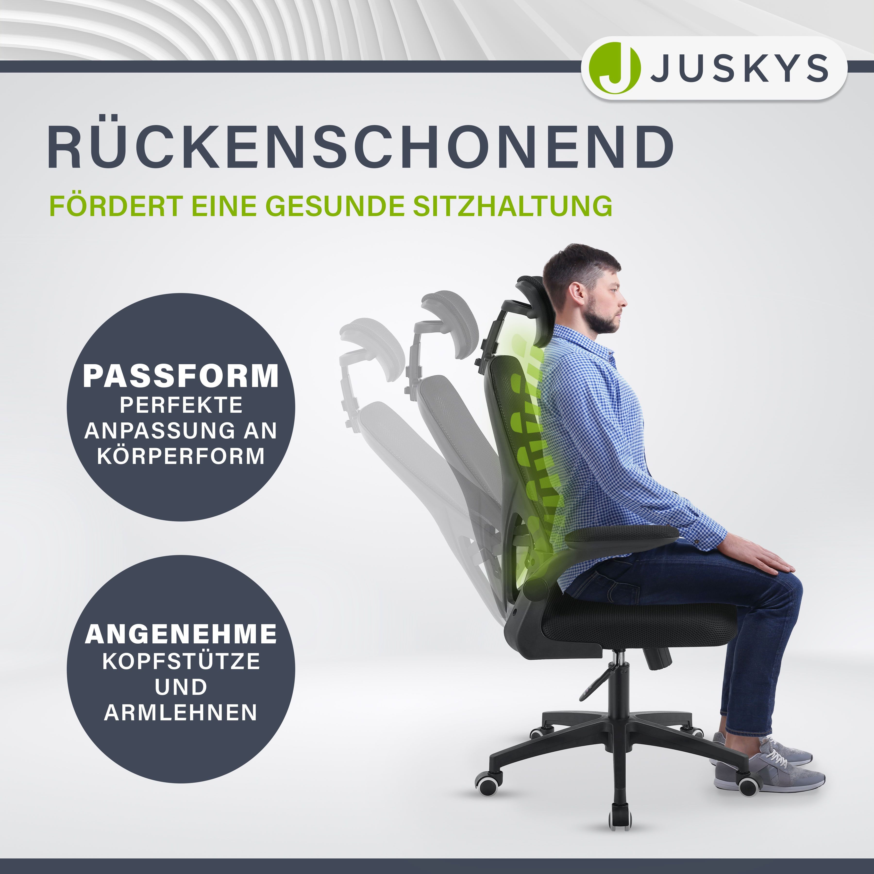 Juskys Bürostuhl Baltimore, Ergonomisch, höhenverstellbar, Rollen, Armlehne günstig online kaufen