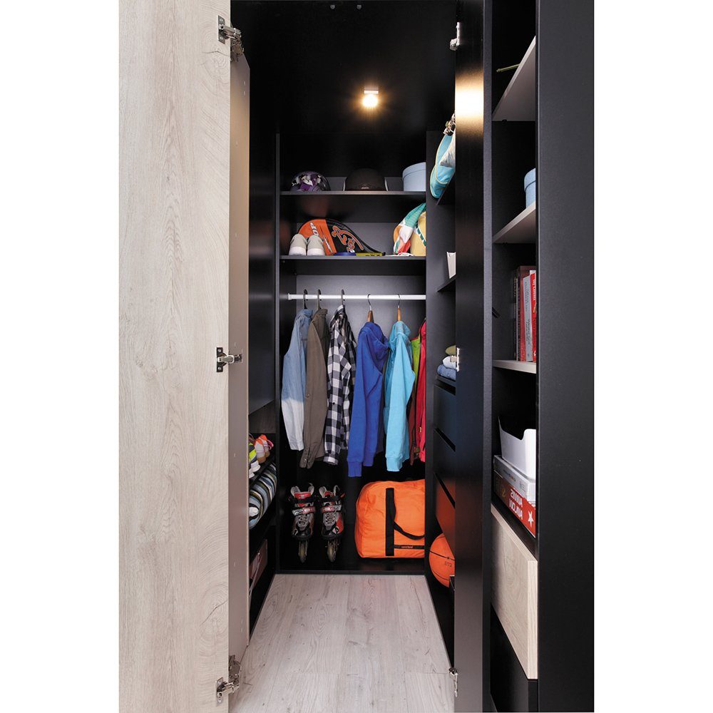 Lomadox Kleiderschrank PITTSBURGH-133 begehbar, 135x135cm, schwarz/Eiche/be günstig online kaufen