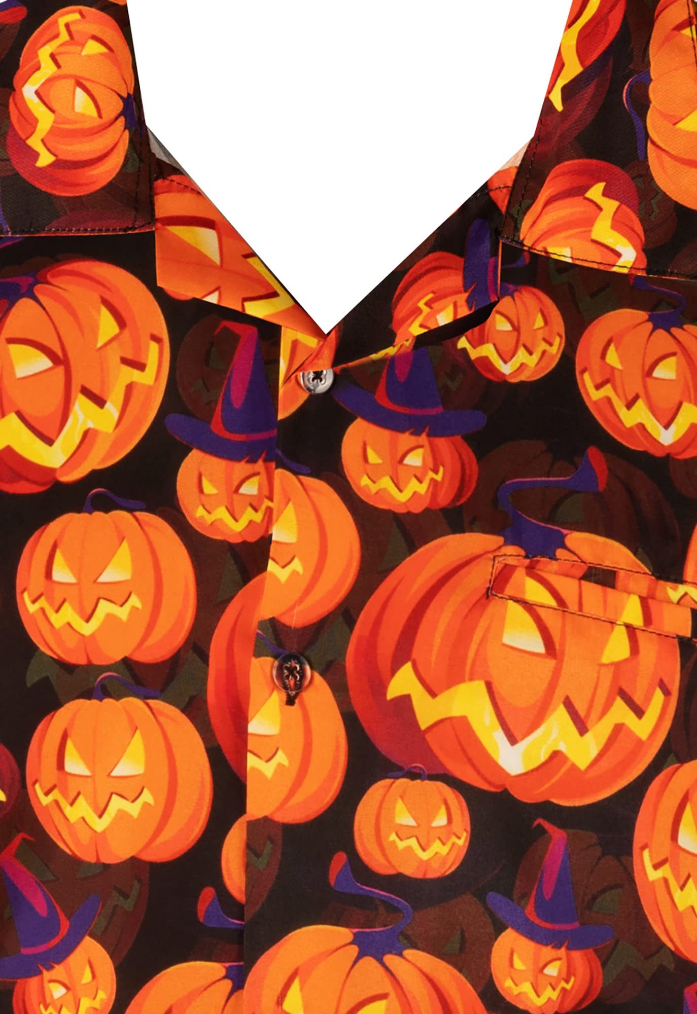 King Kameha Hawaiihemd Halloween "Pumpkin Allover" Hawaii-Hemd Kurzarm Front-Tasche Unisex
