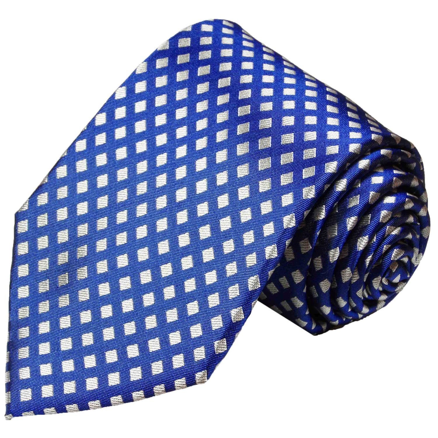 silber blau Paul modern Herren Krawatte Karos Einstecktuch) 2-St., Breit 321 mit Krawatte Malone Seide (Set, (8cm), Seidenkrawatte mit Tuch kleine 100%