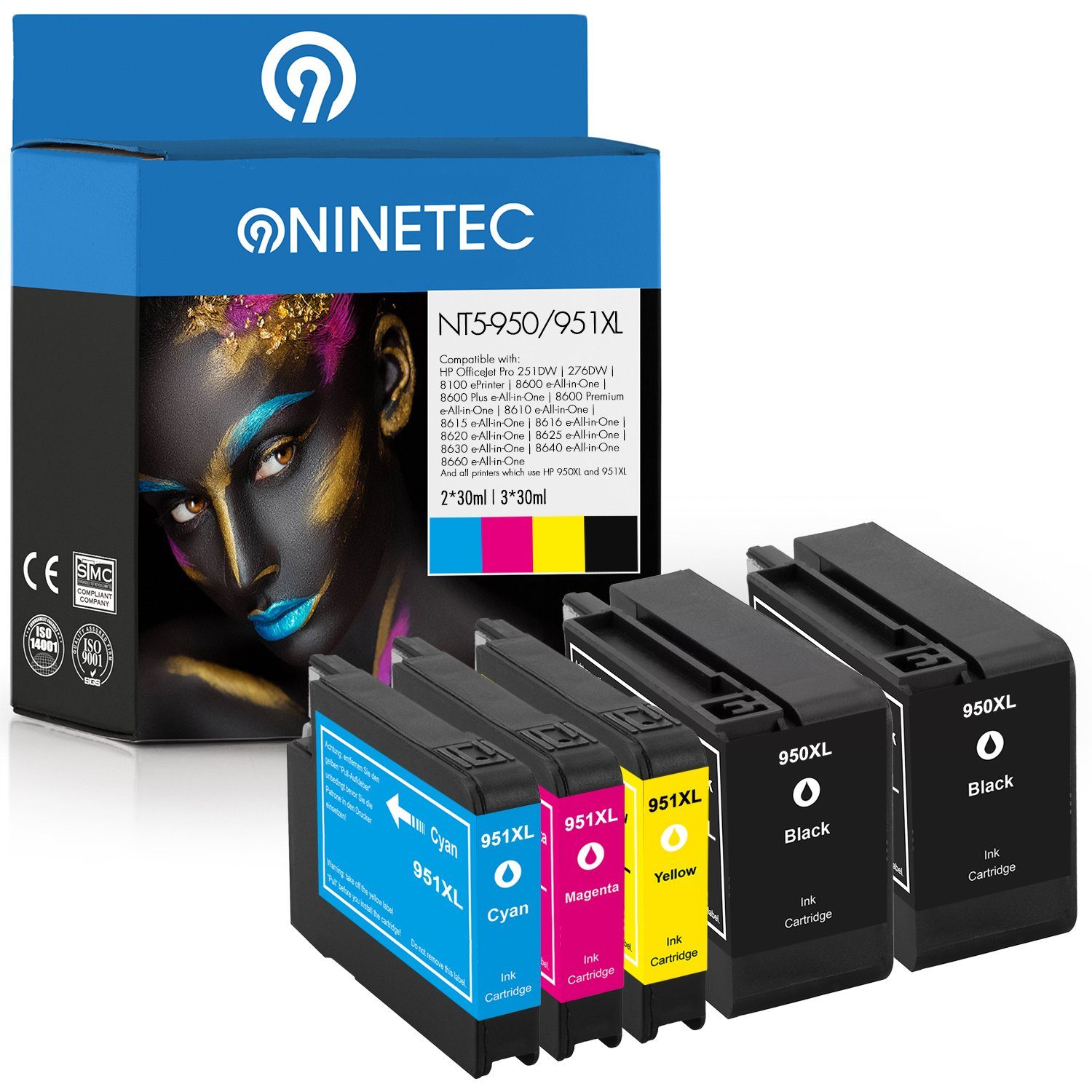NINETEC 5er Set ersetzt HP 950XL 951XL 950 XL 951 XL Tintenpatrone