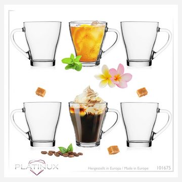 PLATINUX Latte-Macchiato-Glas Kaffeegläser, Glas, Teegläser mit Griff Set 6Teilig aus Glas 200ml (max.270ml) Kaffeeglas