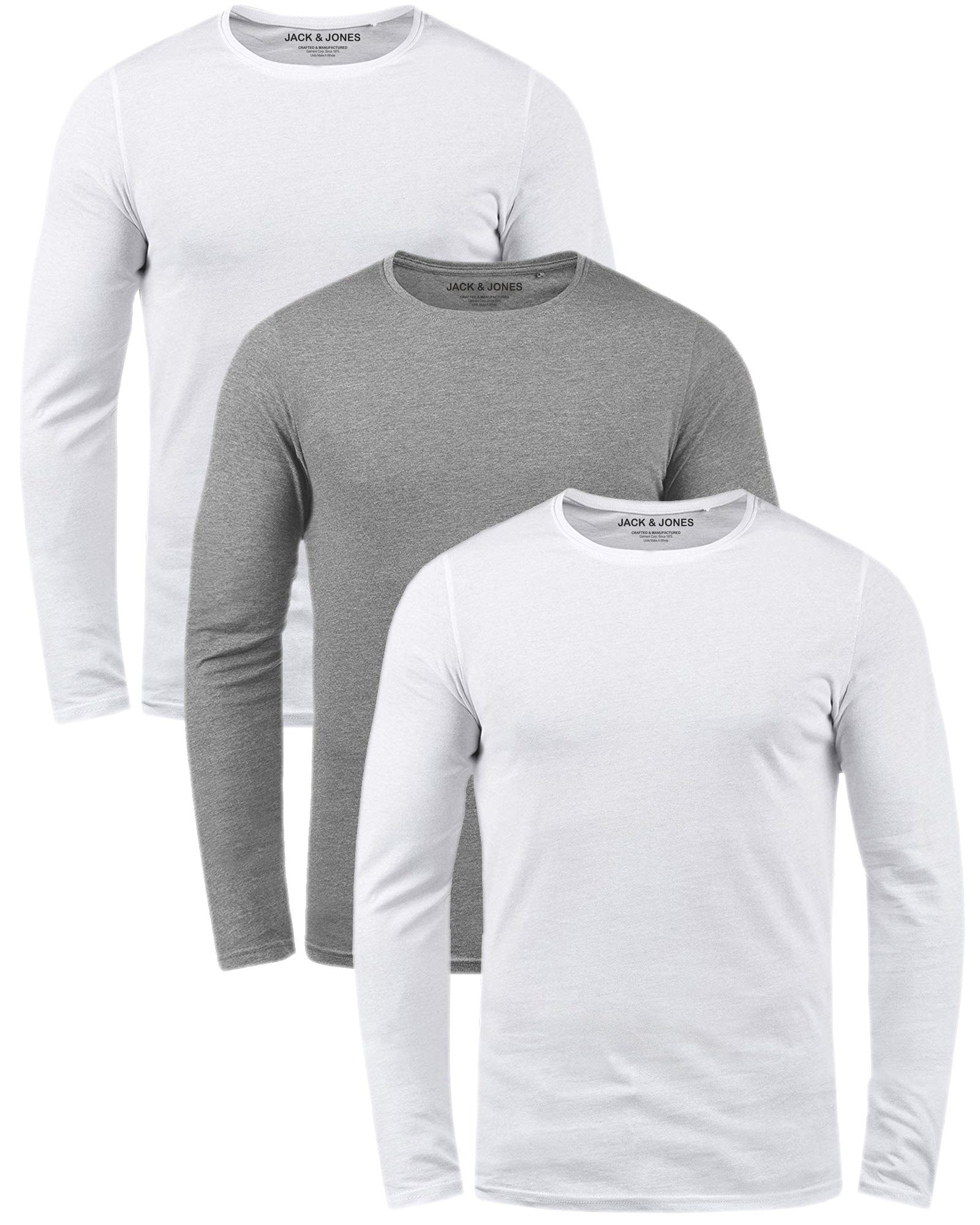 Jack & Jones Langarmshirt (3er-Pack) Basic Shirt mit Rundhalsauschnitt 3er Pack Mix 12