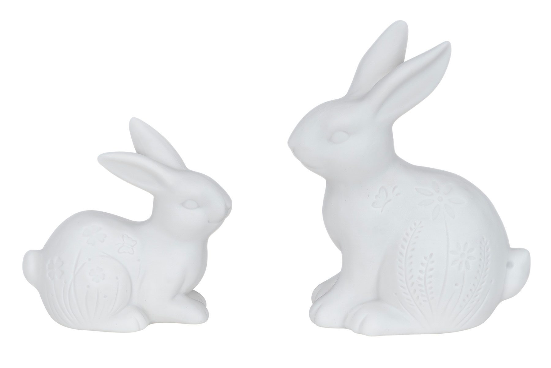 Levandeo® Osterfigur, 2er Set LED Hasen Porzellan Weiß Blumenwiese Osterhase Deko Ostern