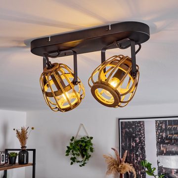 hofstein Deckenleuchte »Pontecagnano« Deckenlampe aus Metall/Holz/Rattan in Schwarz/Natur, ohne Leuchtmittel, mit verstellbaren Schirmen in Gitter-Optik und Lichteffekt, E14