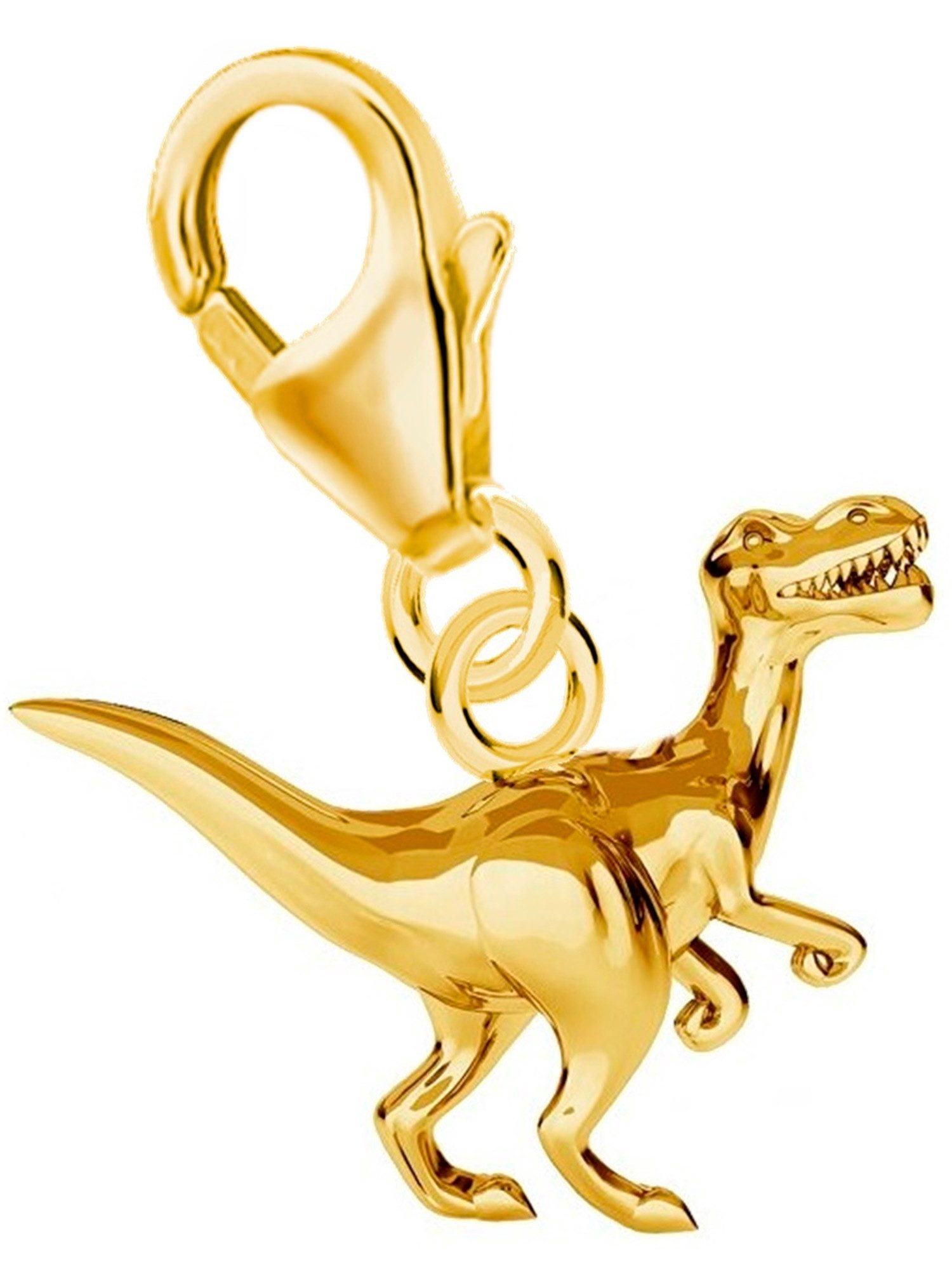 Goldene Hufeisen Charm-Einhänger Charm Anhänger Gold Dinosaurier Karabiner für Bettelarmband (inkl. Etui), 925 Sterling Silber Goldschmuck für Armband