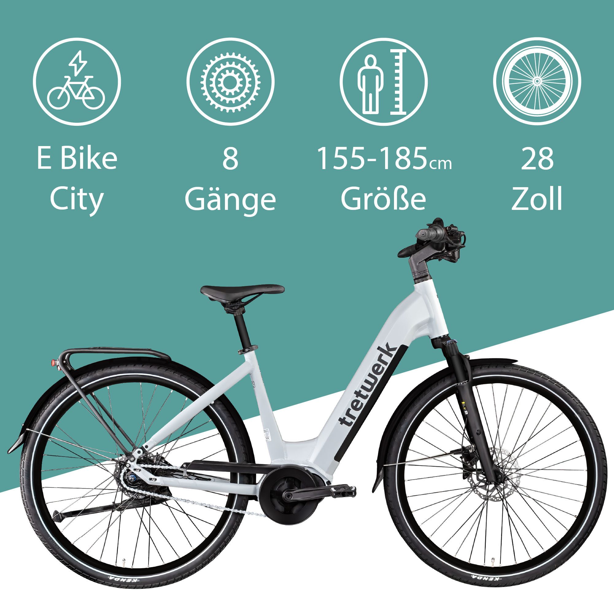 Tretwerk E-Bike Cityrad Amber Nexus, 8 Gang, Nabenschaltung, Mittelmotor, 550 Wh, Tretwerk Amber Nexus E Bike Damen 28 Zoll Elektrofahrrad 155 - 185cm