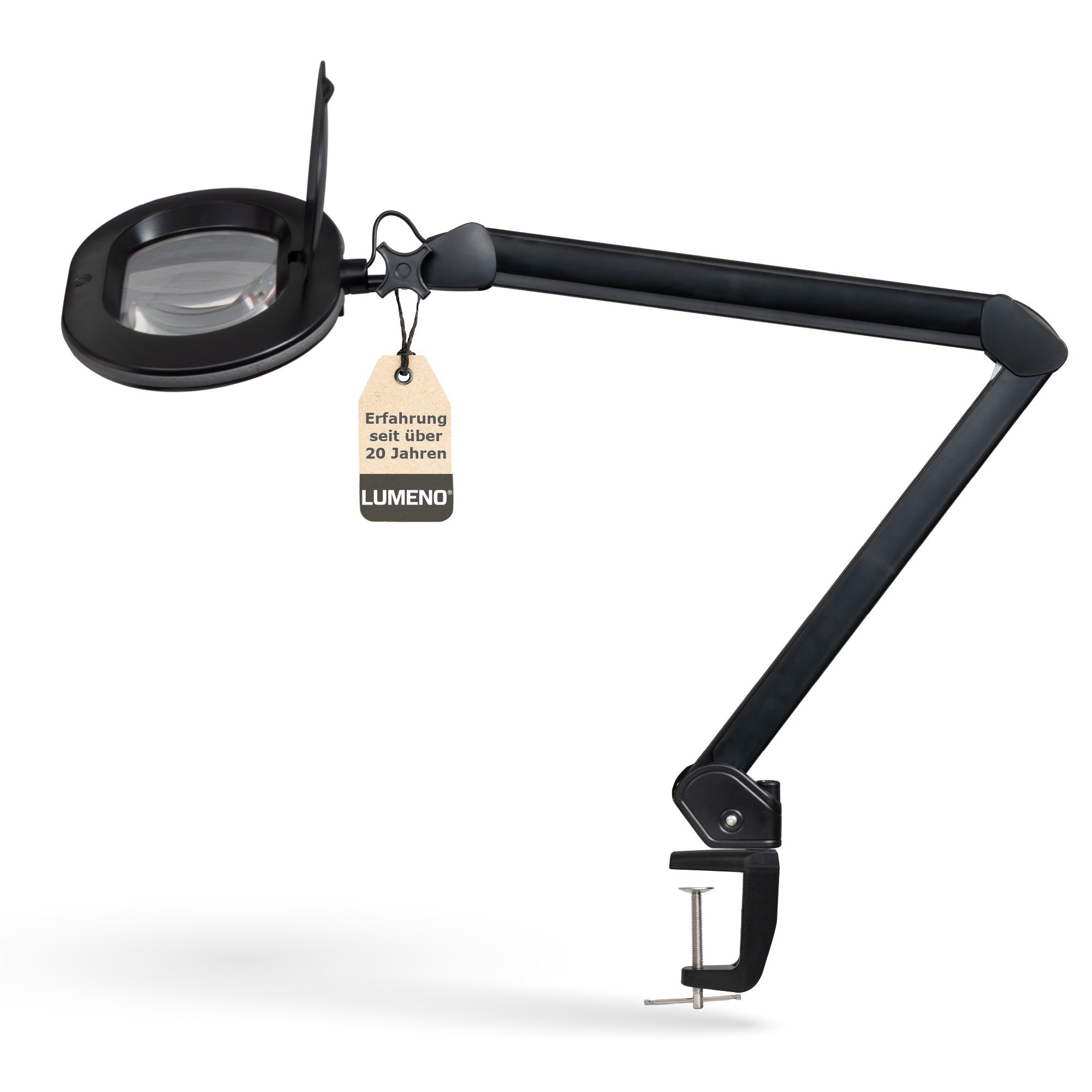 Lumeno Lupenlampe 861XGR Lupenleuchte Lupenlampe mit ovaler Echtglaslinse kristallklar, LED fest integriert, Kaltweiß, 6500 K