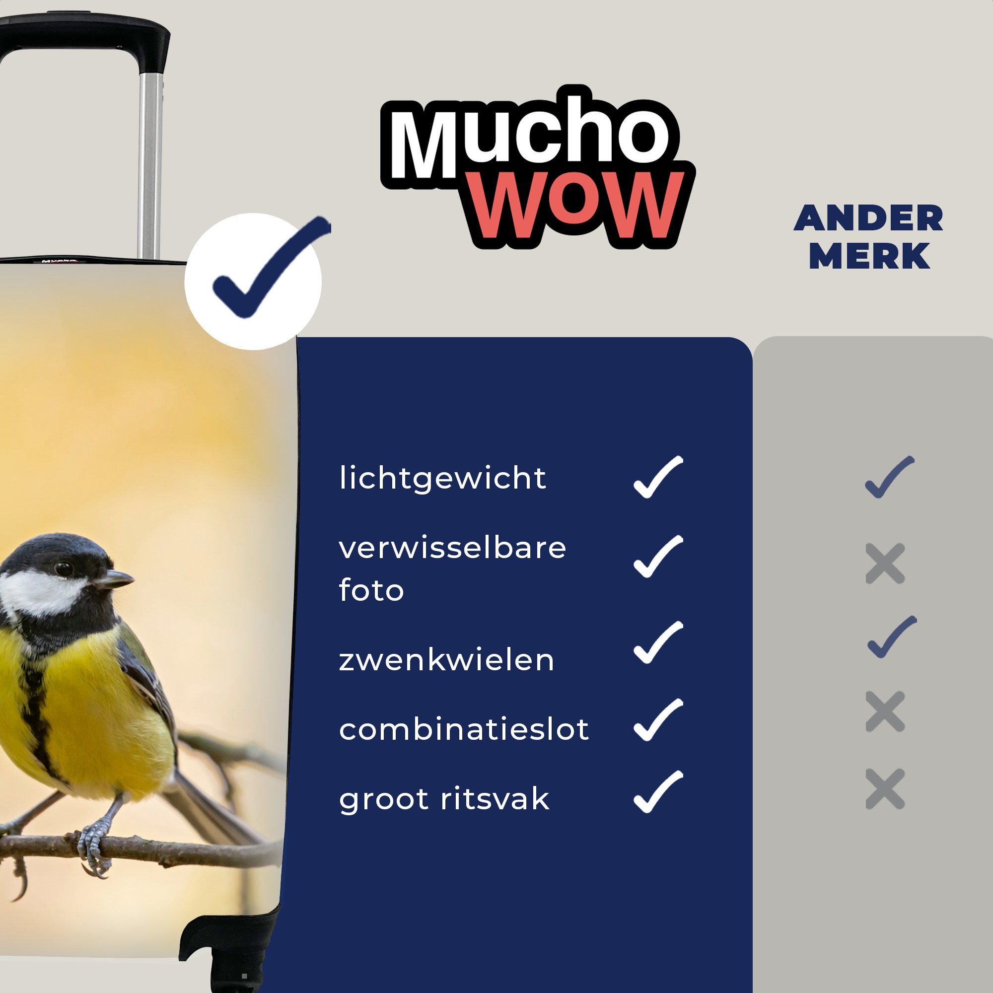 - rollen, Reisetasche Reisekoffer Tiere, - MuchoWow Vogel - Trolley, Ferien, Handgepäckkoffer mit Zweig 4 für Kohlmeise Handgepäck Rollen,