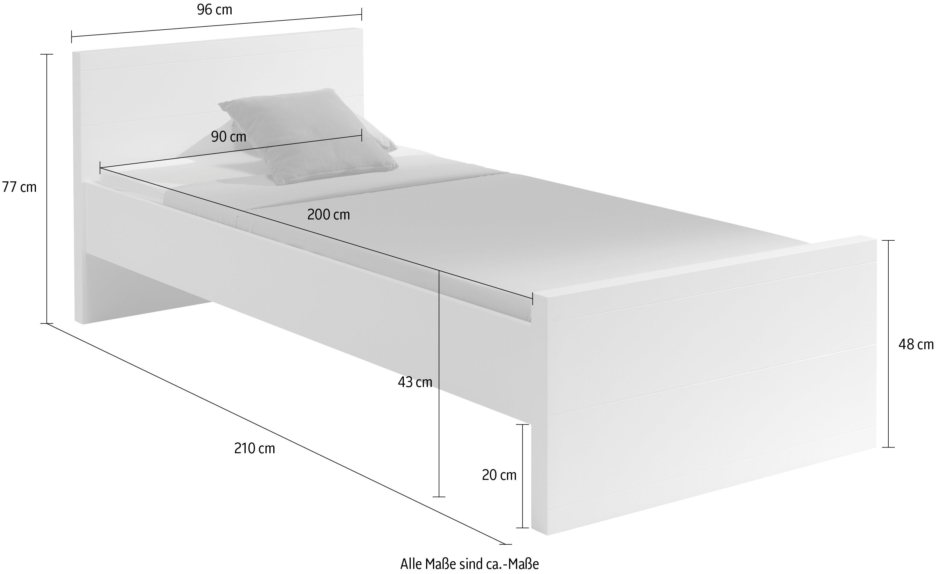 Vipack Einzelbett, Liegefläche 90x200 Rolllattenrost, lackiert cm, Weiß Ausf. inkl