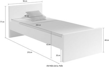 Vipack Einzelbett, Liegefläche 90x200 cm, inkl. Rolllattenrost, Ausf. Weiß lackiert