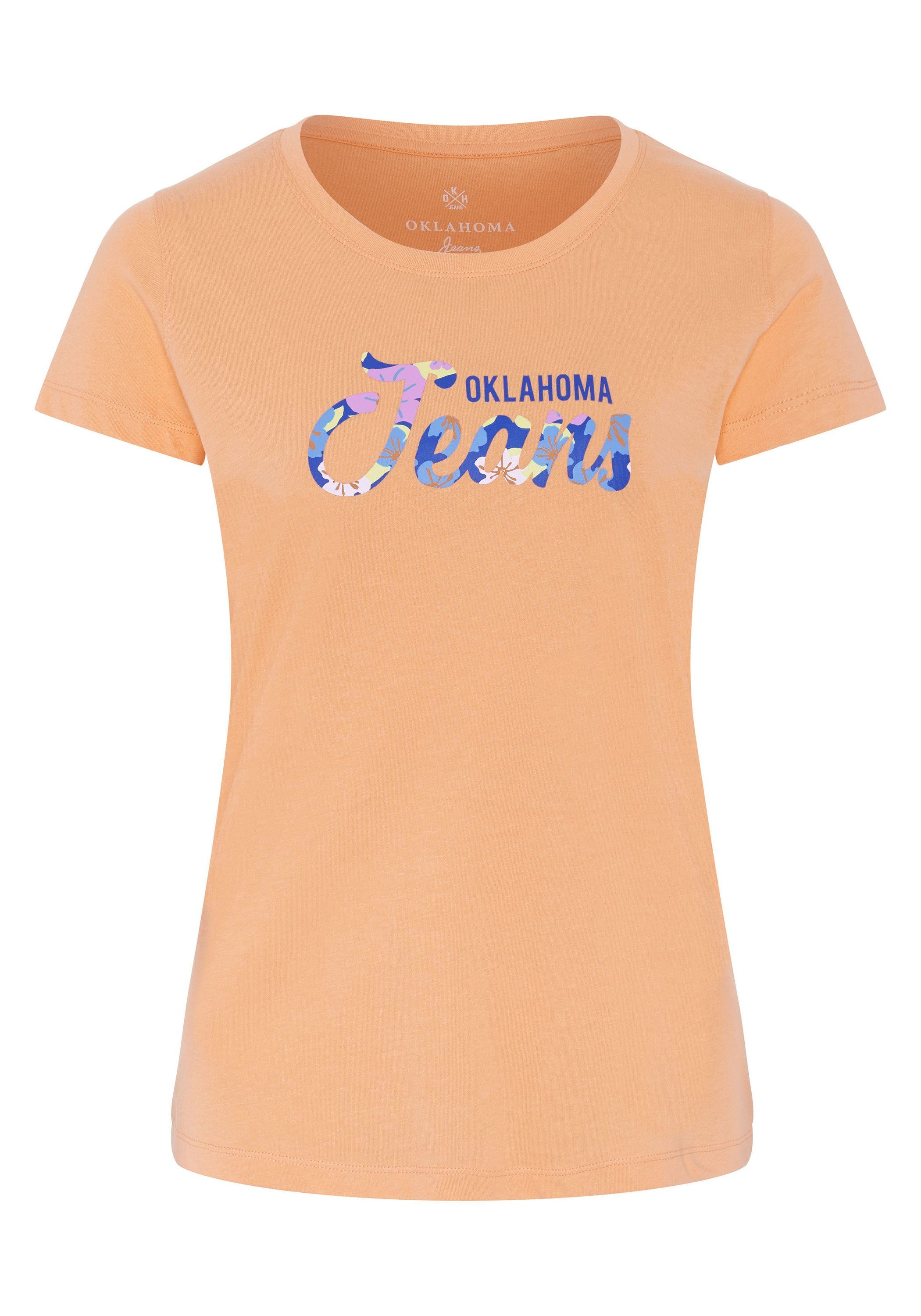 Oklahoma Jeans Print-Shirt mit floralem Label-Akzent 15-1239 Cantaloupe