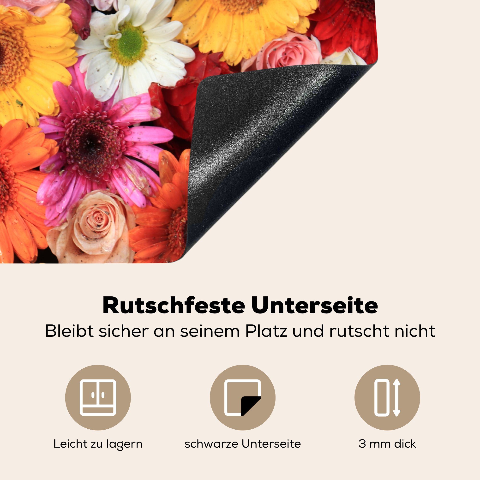 Rosen, - (1 Induktionsmatte Ceranfeldabdeckung Herdblende-/Abdeckplatte für MuchoWow cm, - - Vinyl, Farben 59x52 küche, tlg), Gerbera die Blumen