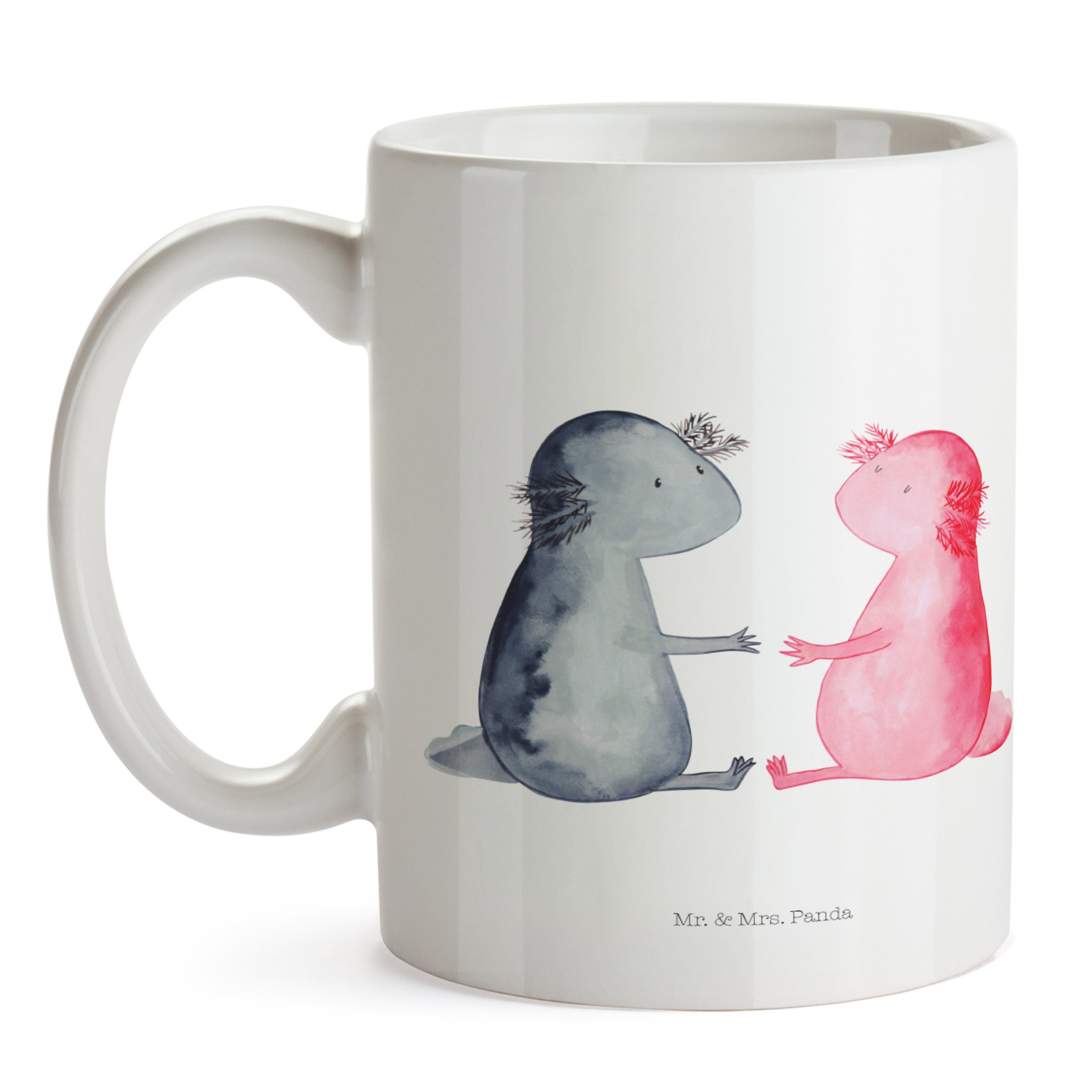 Liebe & Mr. Panda - - Tasse Tasse Teetasse, Axolotl Geschenk, Mrs. Motive, Weiß Keramik Valentinstag,