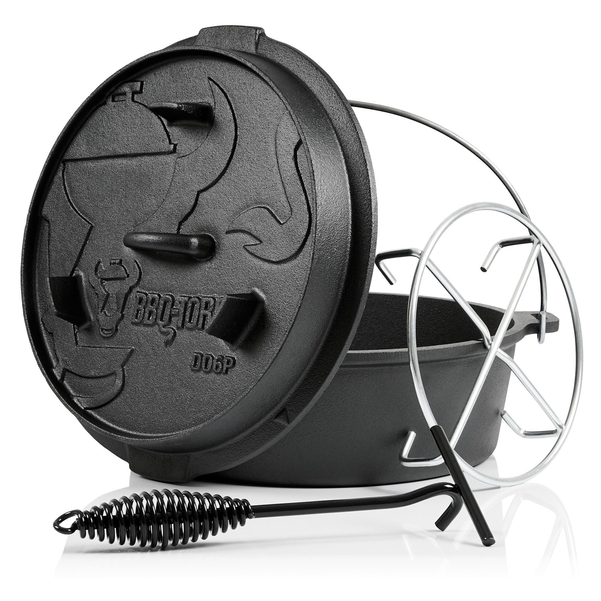 BBQ-Toro Grilltopf Dutch Oven 7,3 L Premium Gusseisen Kochtopf, Gusstopf, Gusseisen (4-tlg)