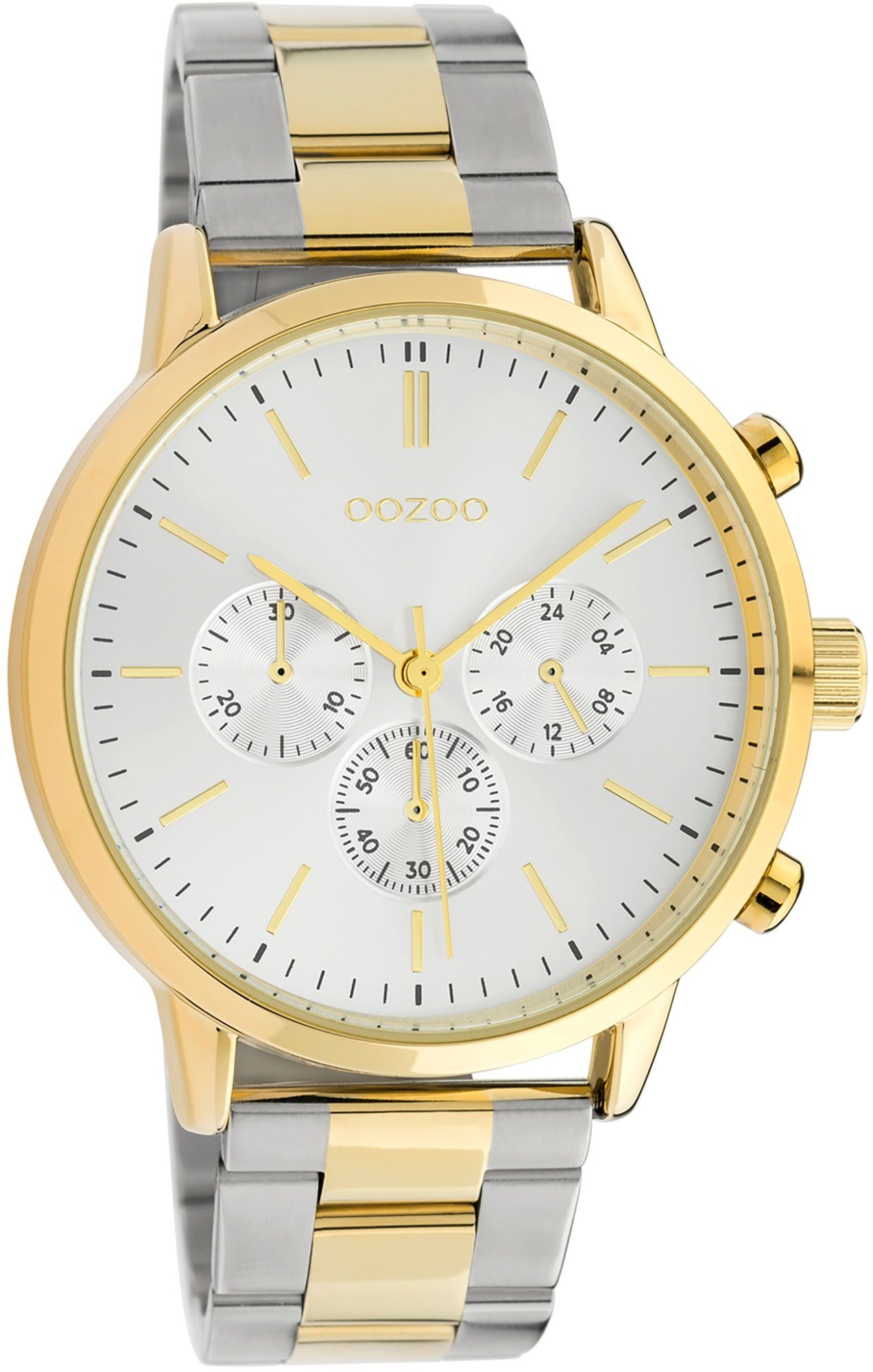 OOZOO Quarzuhr Oozoo Armbanduhr gold Herrenuhr Fashion-Style (ca. groß 42mm) silber, Edelstahlarmband, rund, Herren