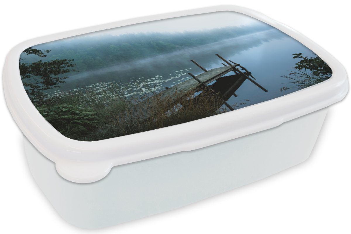 - - Brotdose, Kunststoff, Natur für MuchoWow Brotbox Lunchbox weiß (2-tlg), Nebel, Wald und Erwachsene, Kinder Jungs - Mädchen und für See