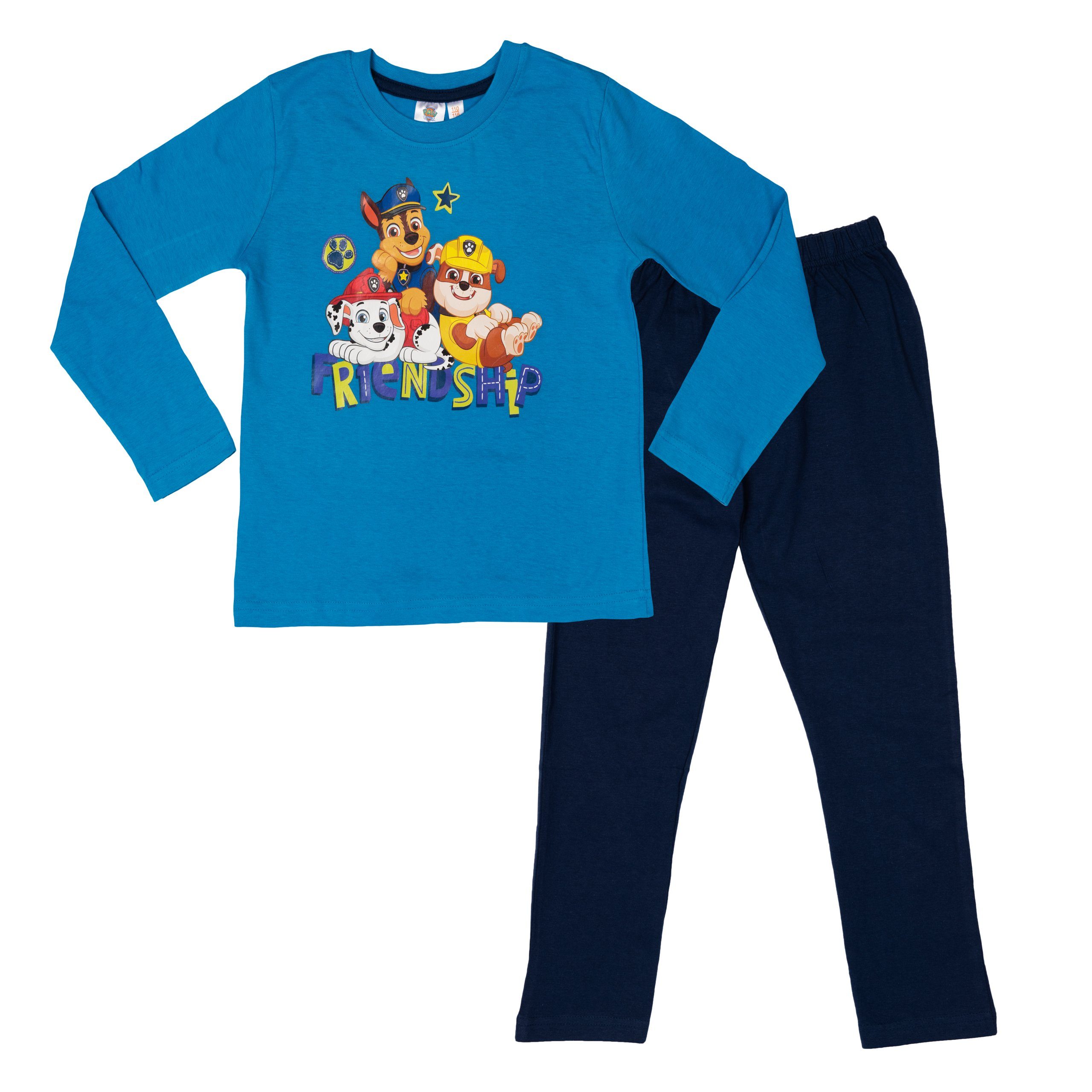 United Labels® Schlafanzug Paw Patrol Schlafanzug für Jungen - Chase Langarm Blau/Schwarz